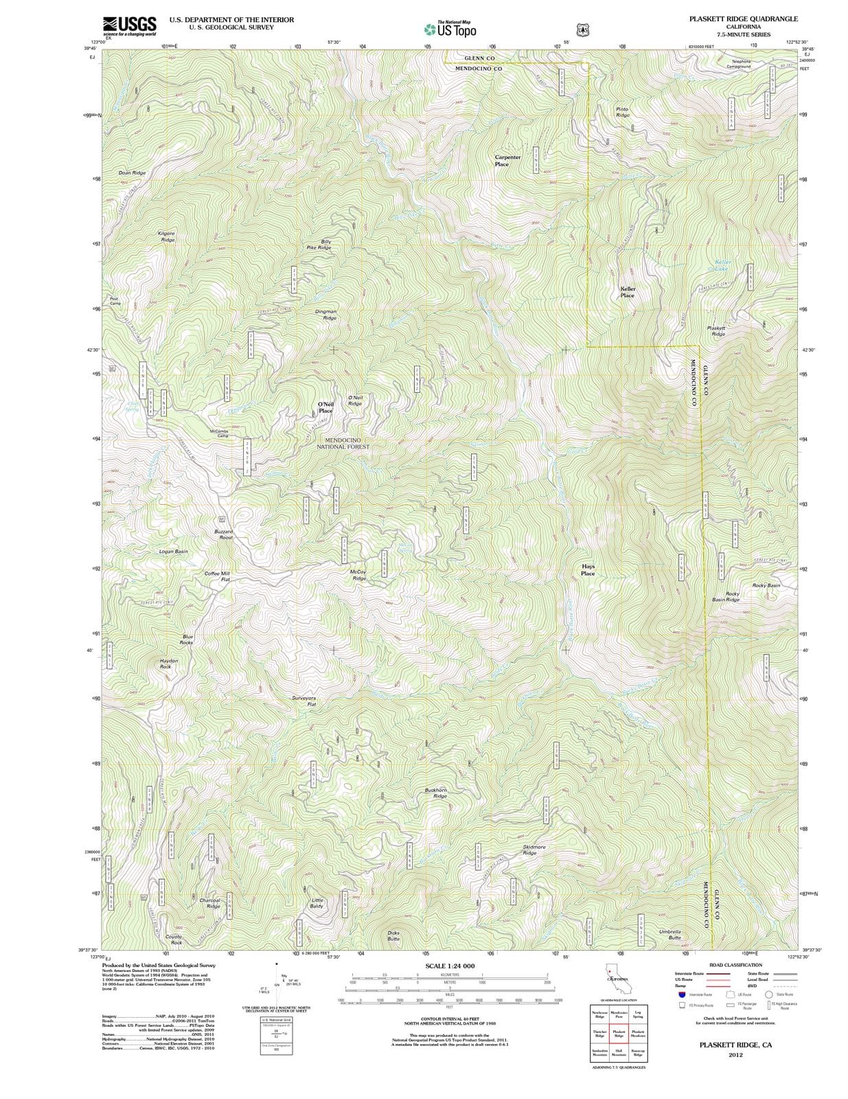 2012 Plaskett Ridge, CA - California - USGS Topographic Map