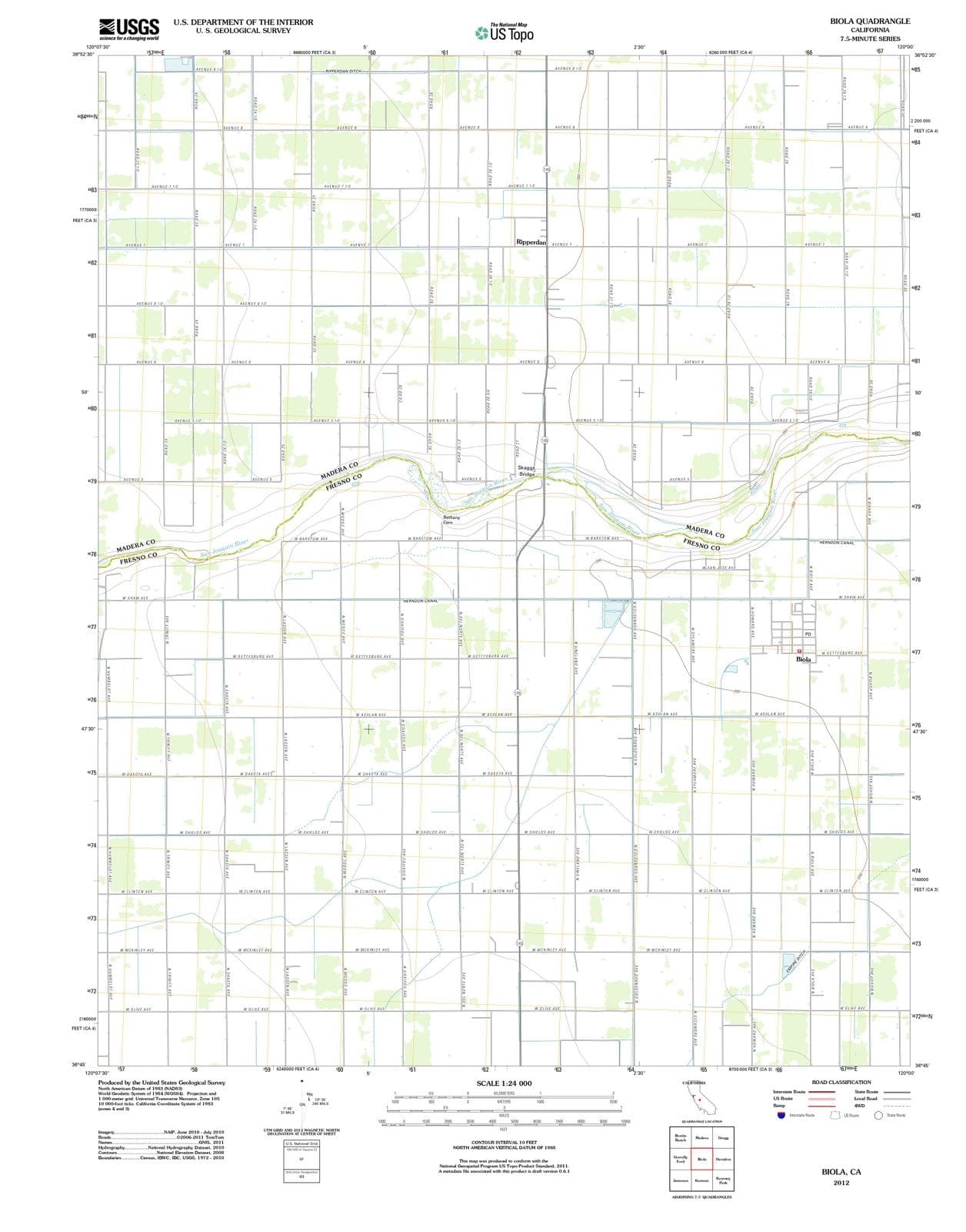 2012 Biola, CA - California - USGS Topographic Map
