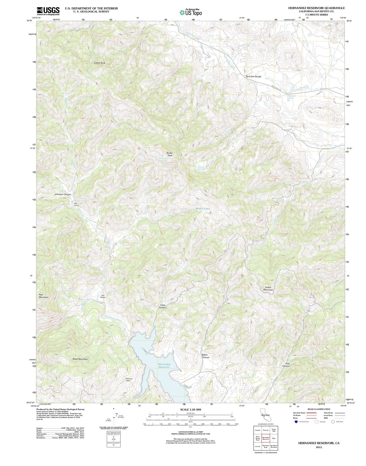 2012 Hernandez Reservoir, CA - California - USGS Topographic Map