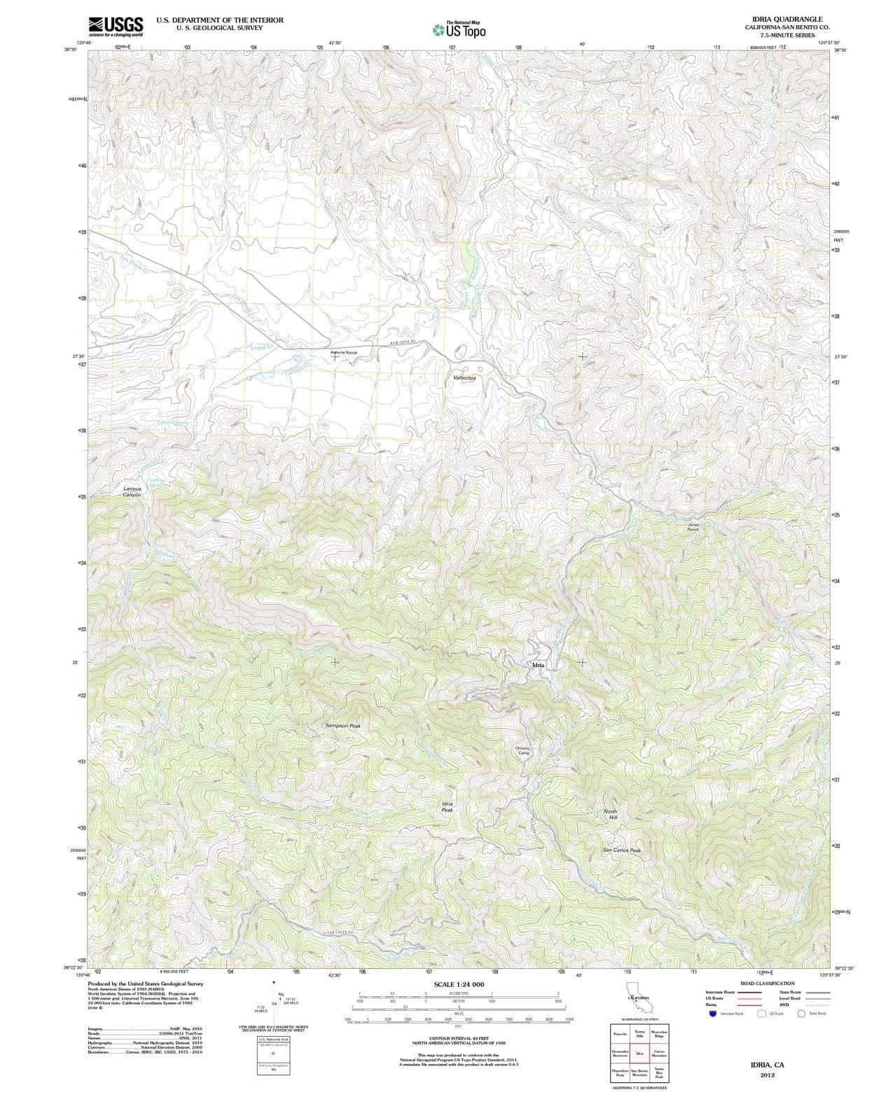 2012 Idria, CA - California - USGS Topographic Map