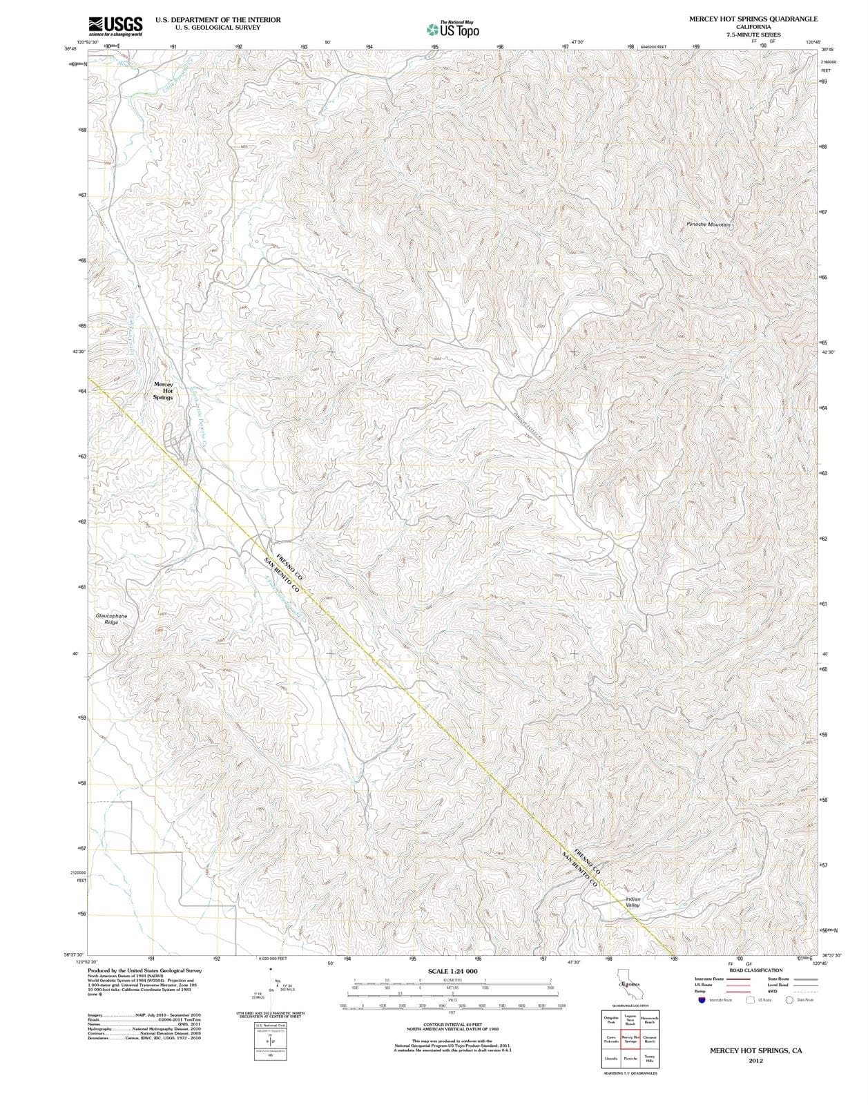 2012 Mercey Hot Springs, CA - California - USGS Topographic Map