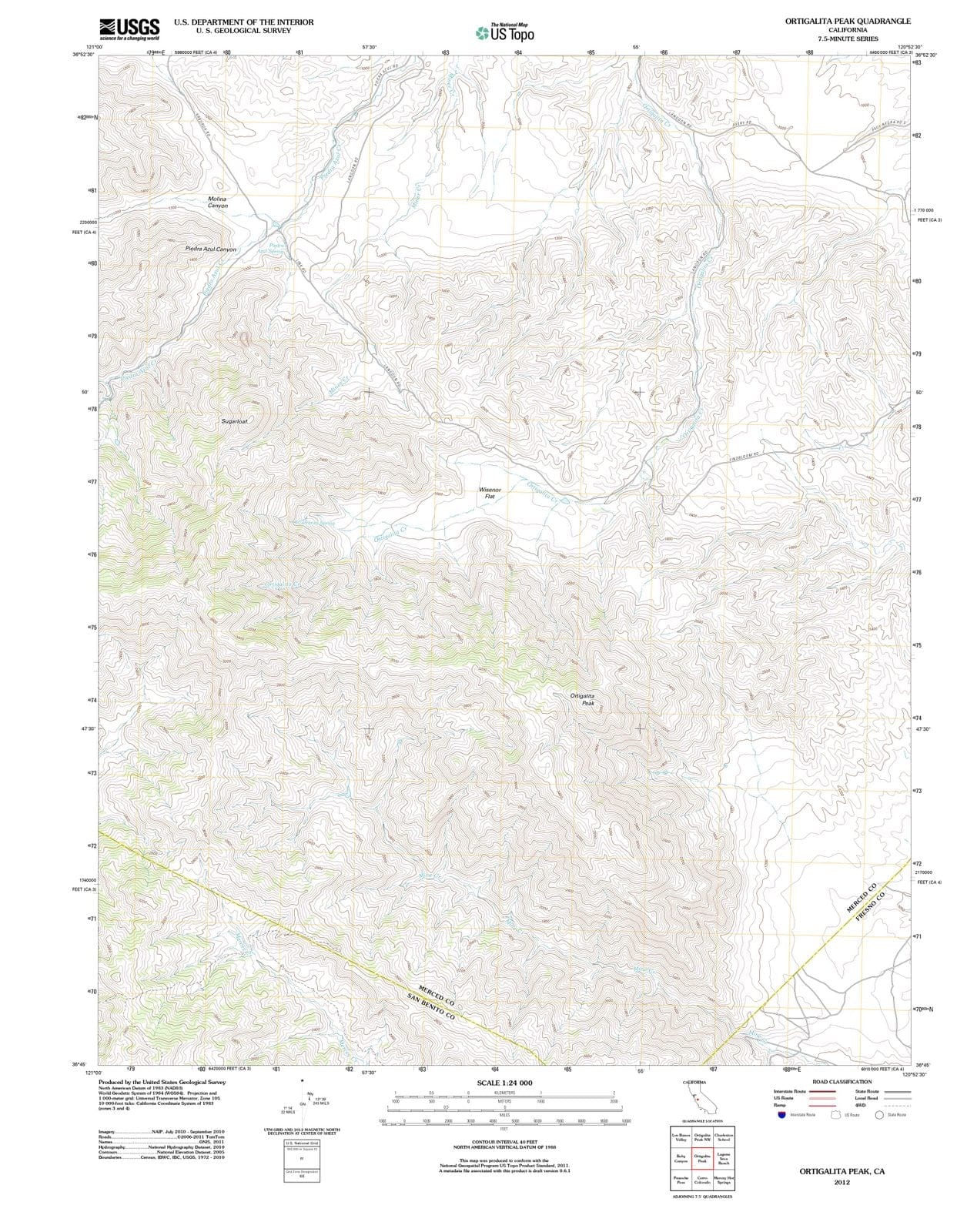 2012 Ortigalita Peak, CA - California - USGS Topographic Map