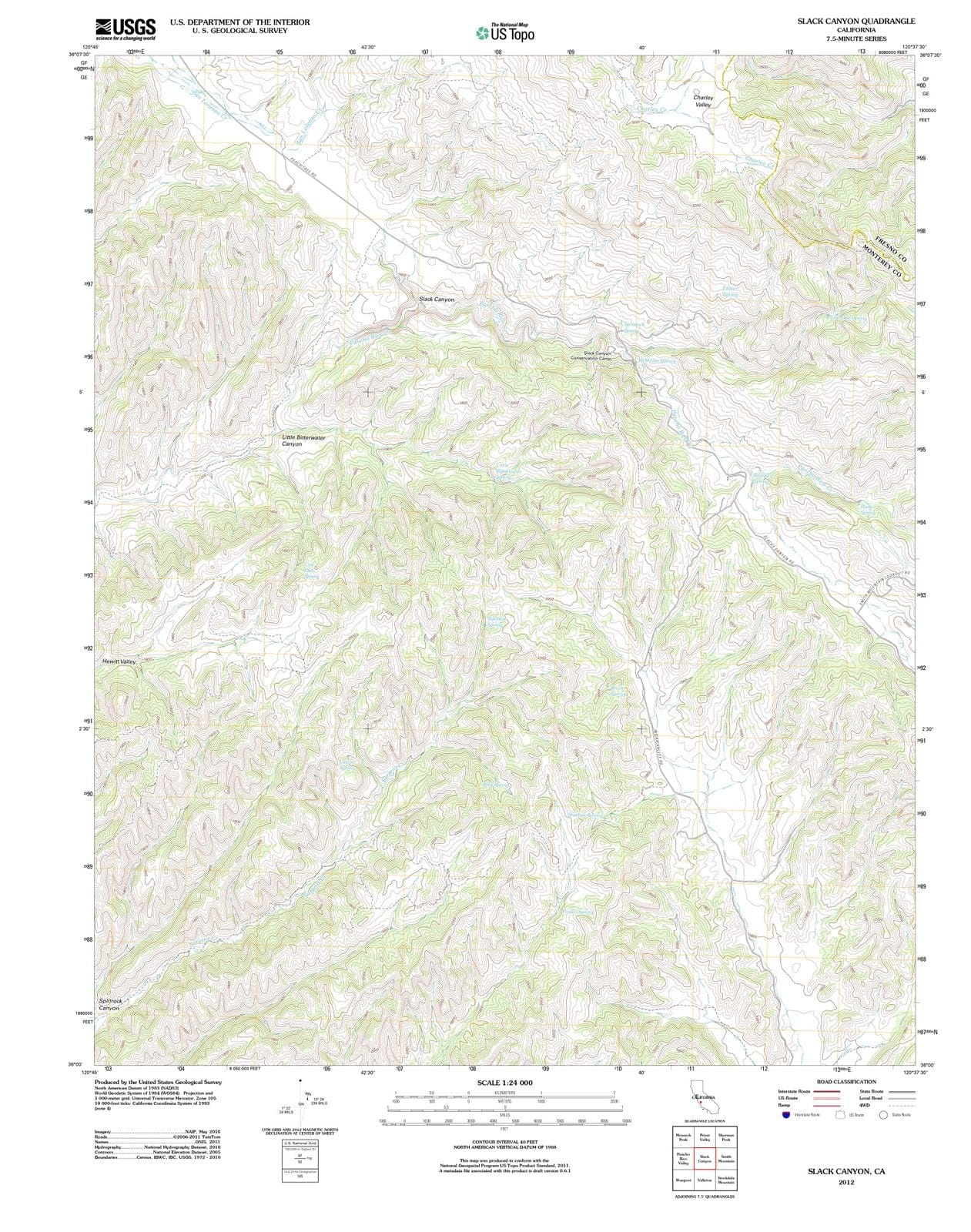 2012 Slack Canyon, CA - California - USGS Topographic Map