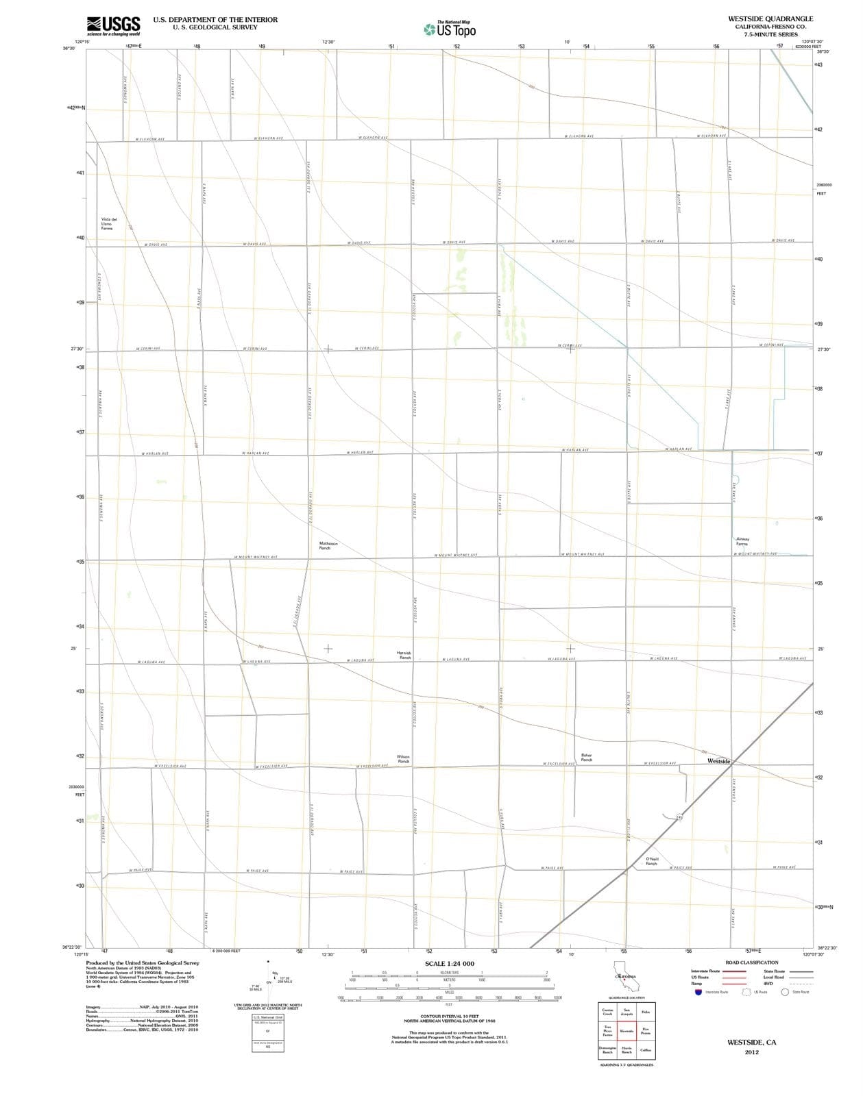 2012 Westside, CA - California - USGS Topographic Map