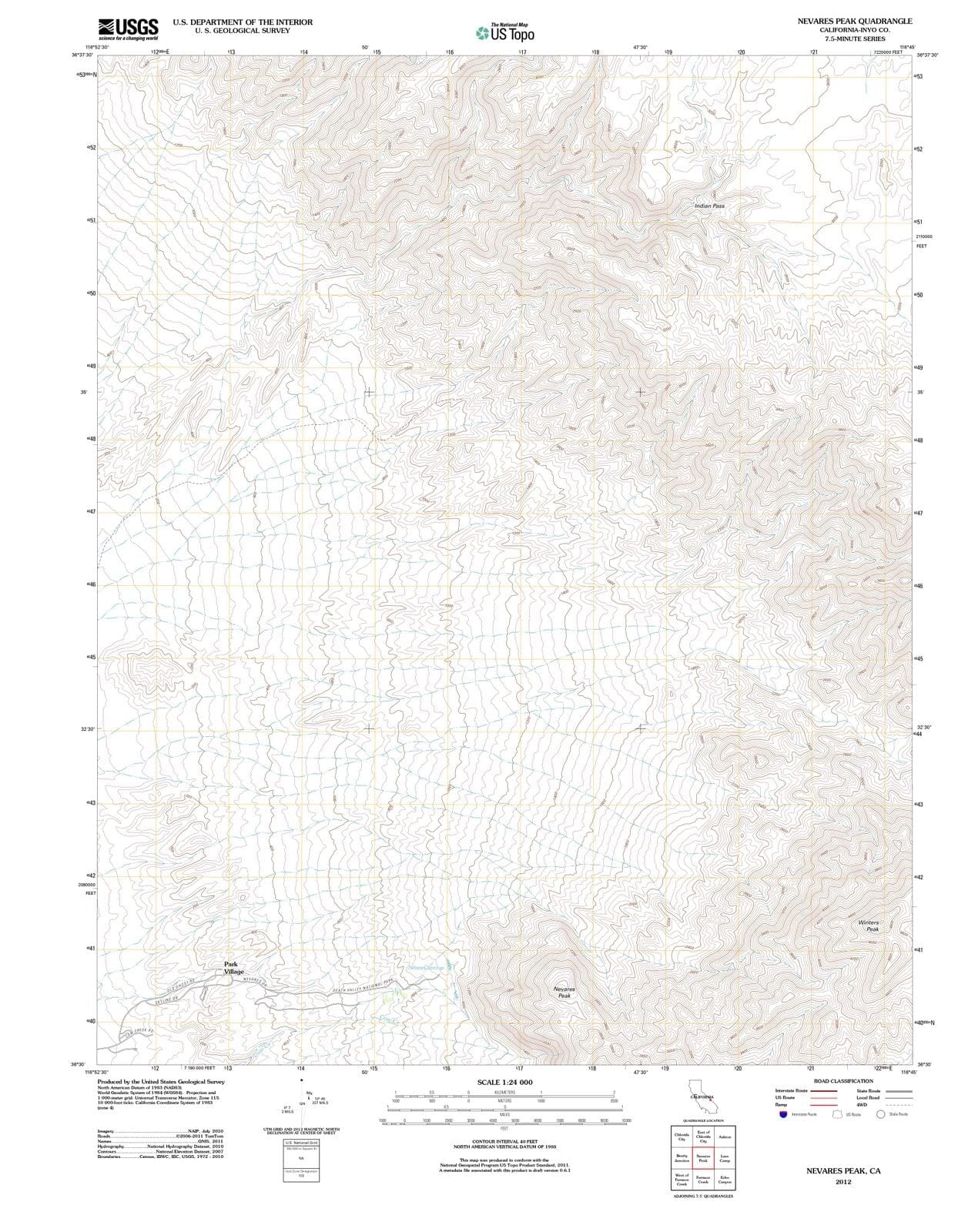 2012 Nevares Peak, CA - California - USGS Topographic Map
