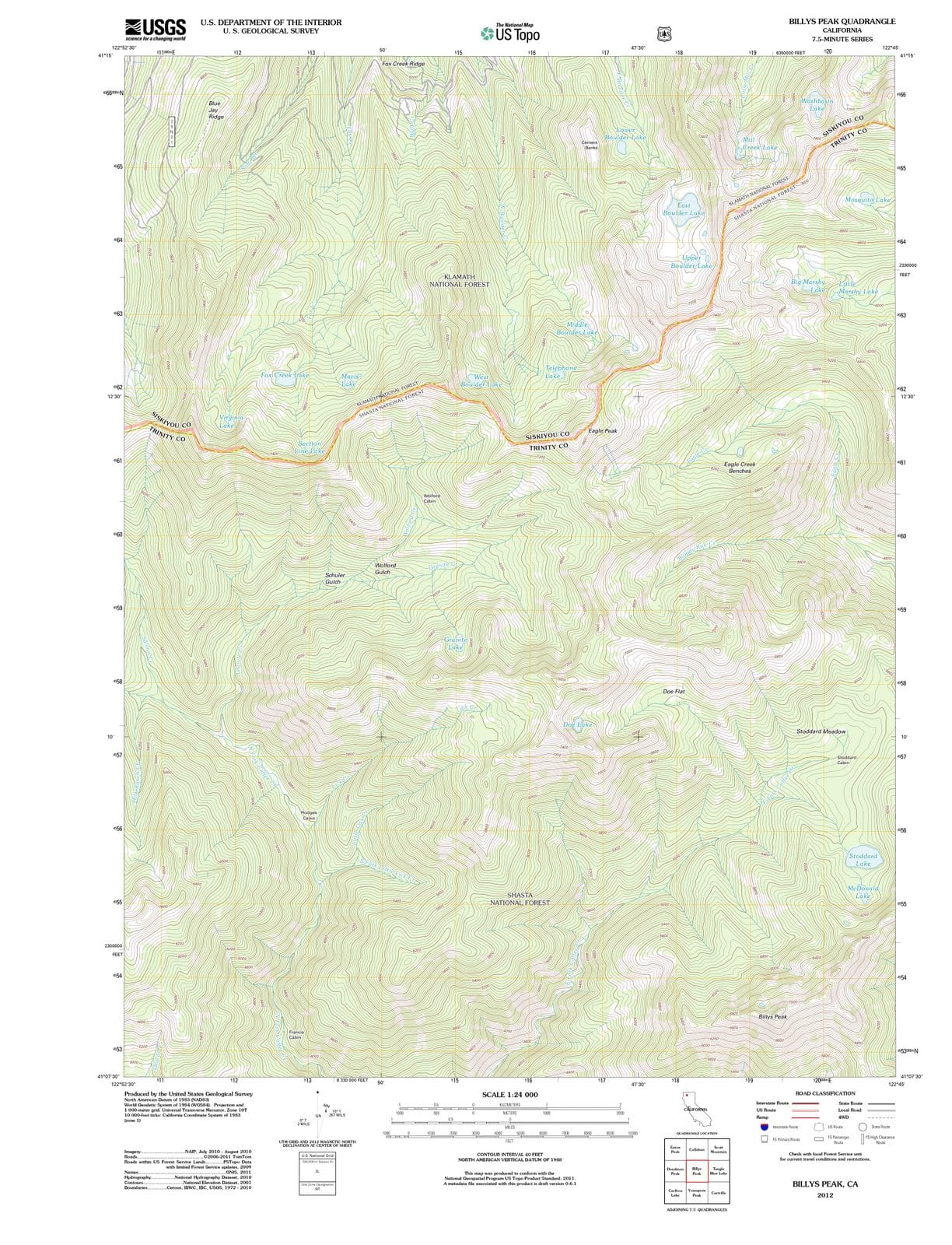 2012 Billys Peak, CA - California - USGS Topographic Map