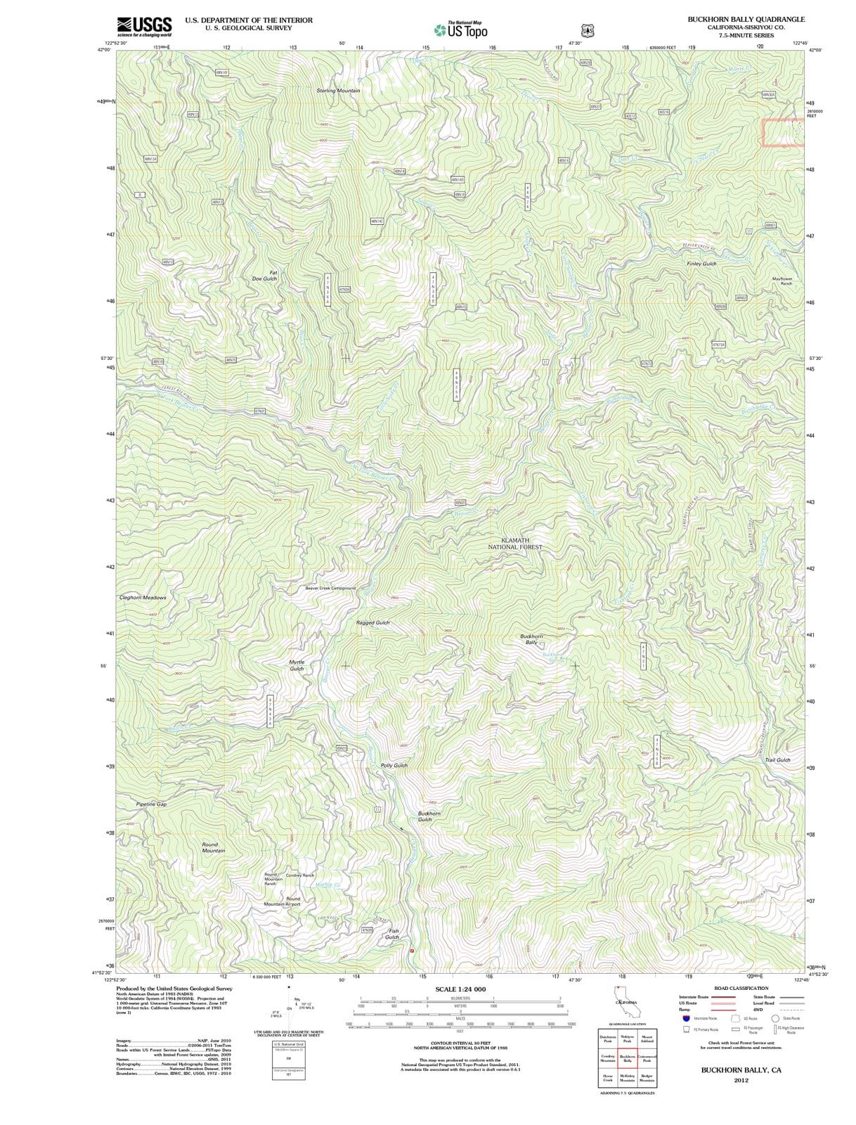 2012 Buckhorn Bally, CA - California - USGS Topographic Map