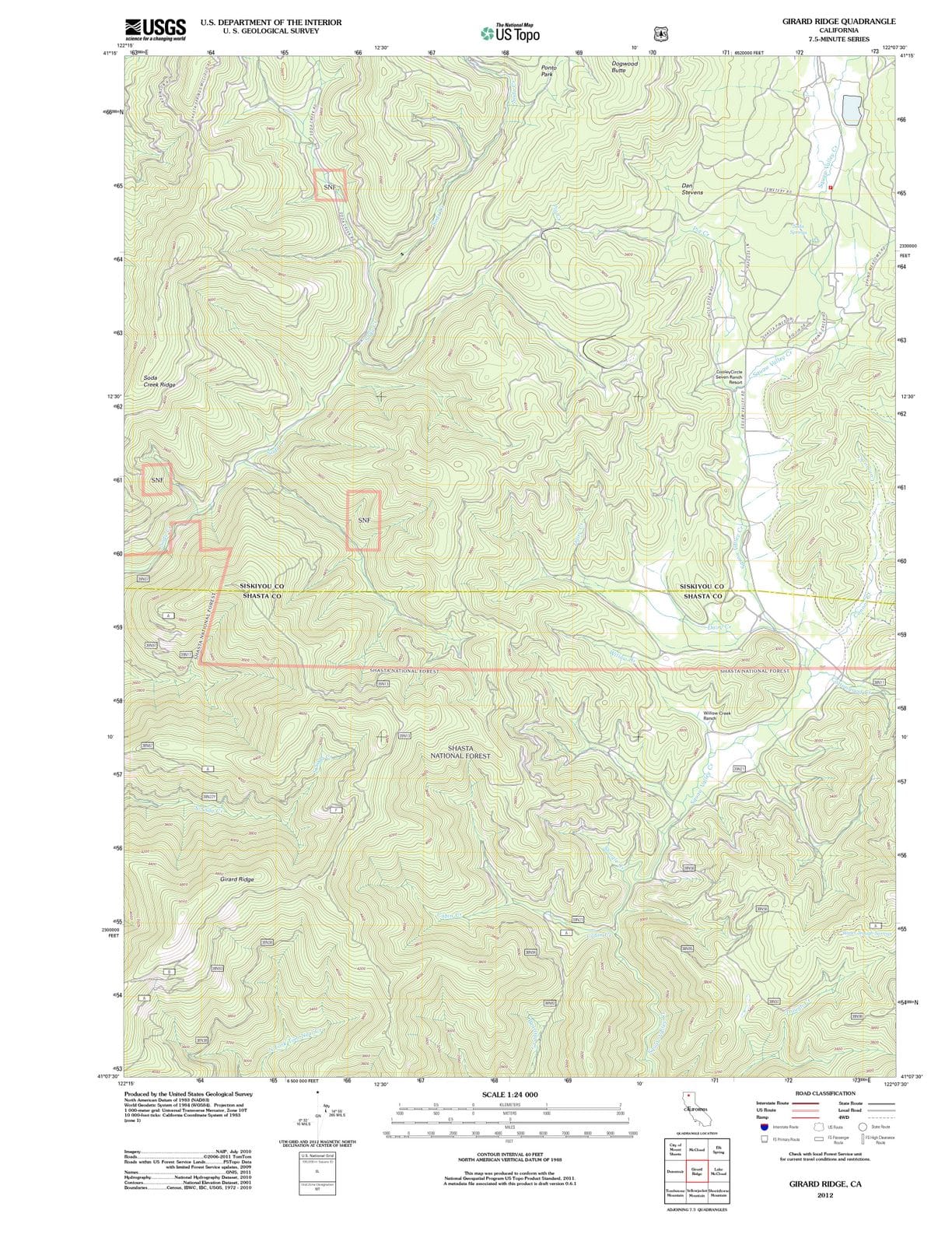 2012 Girard Ridge, CA - California - USGS Topographic Map