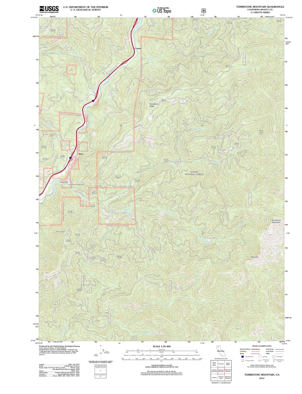 2012 Tombstone Mountain, CA - California - USGS Topographic Map