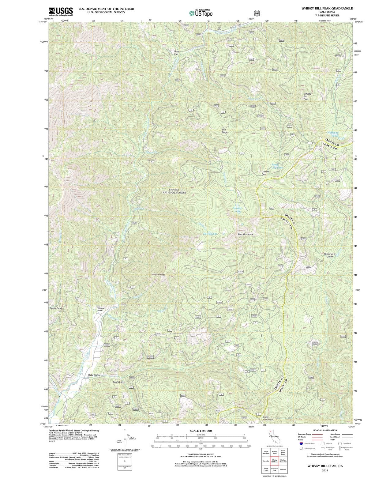 2012 Whisky Bill Peak, CA - California - USGS Topographic Map