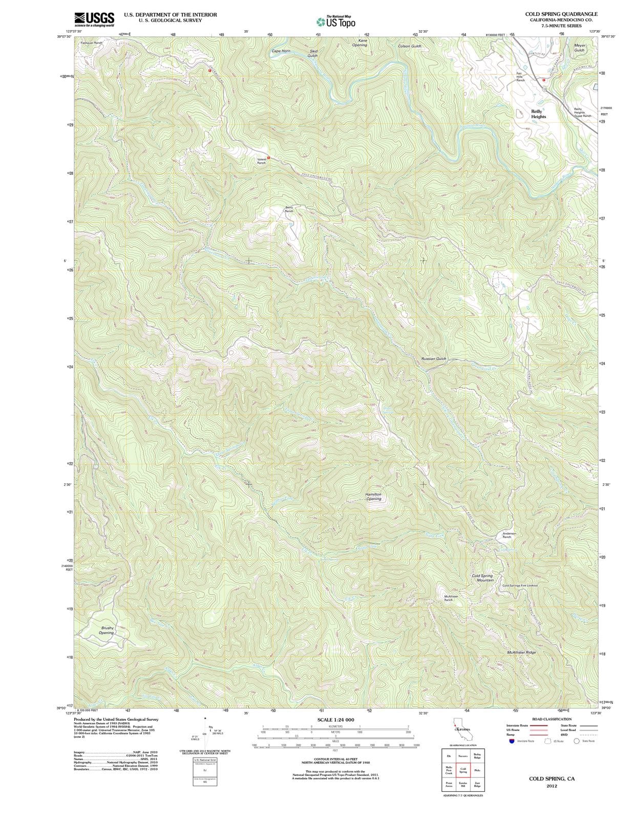 2012 Cold Spring, CA - California - USGS Topographic Map