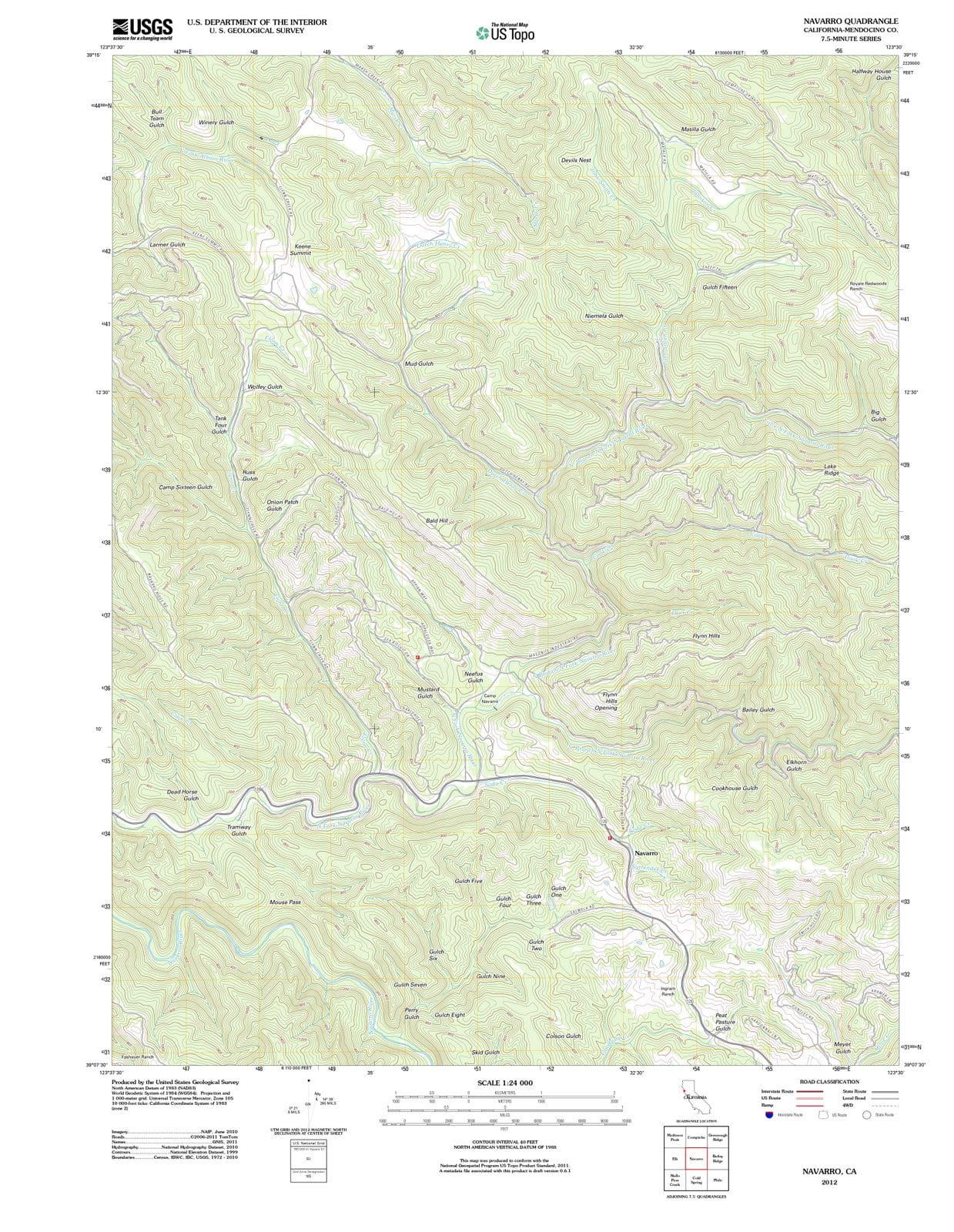 2012 Navarro, CA - California - USGS Topographic Map