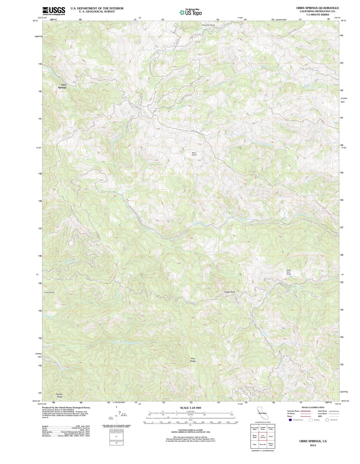2012 Orrs Springs, CA - California - USGS Topographic Map