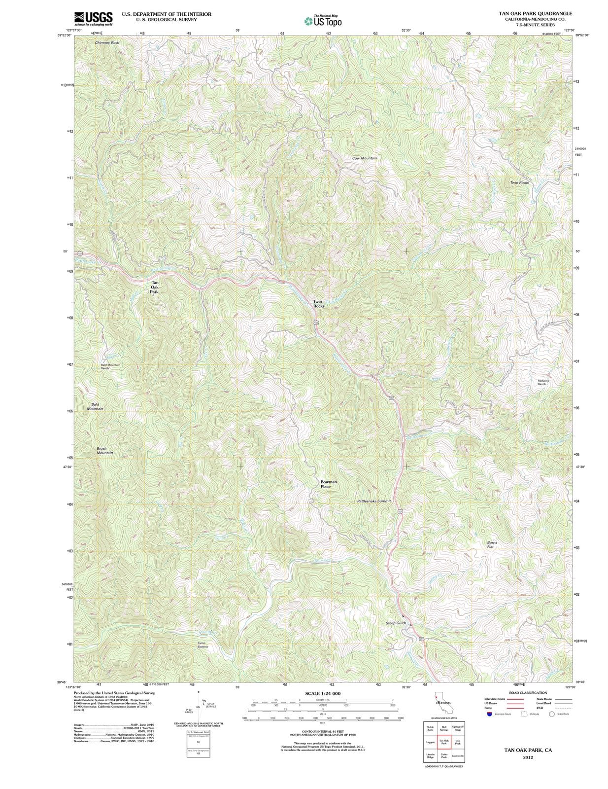 2012 Tan Oak Park, CA - California - USGS Topographic Map