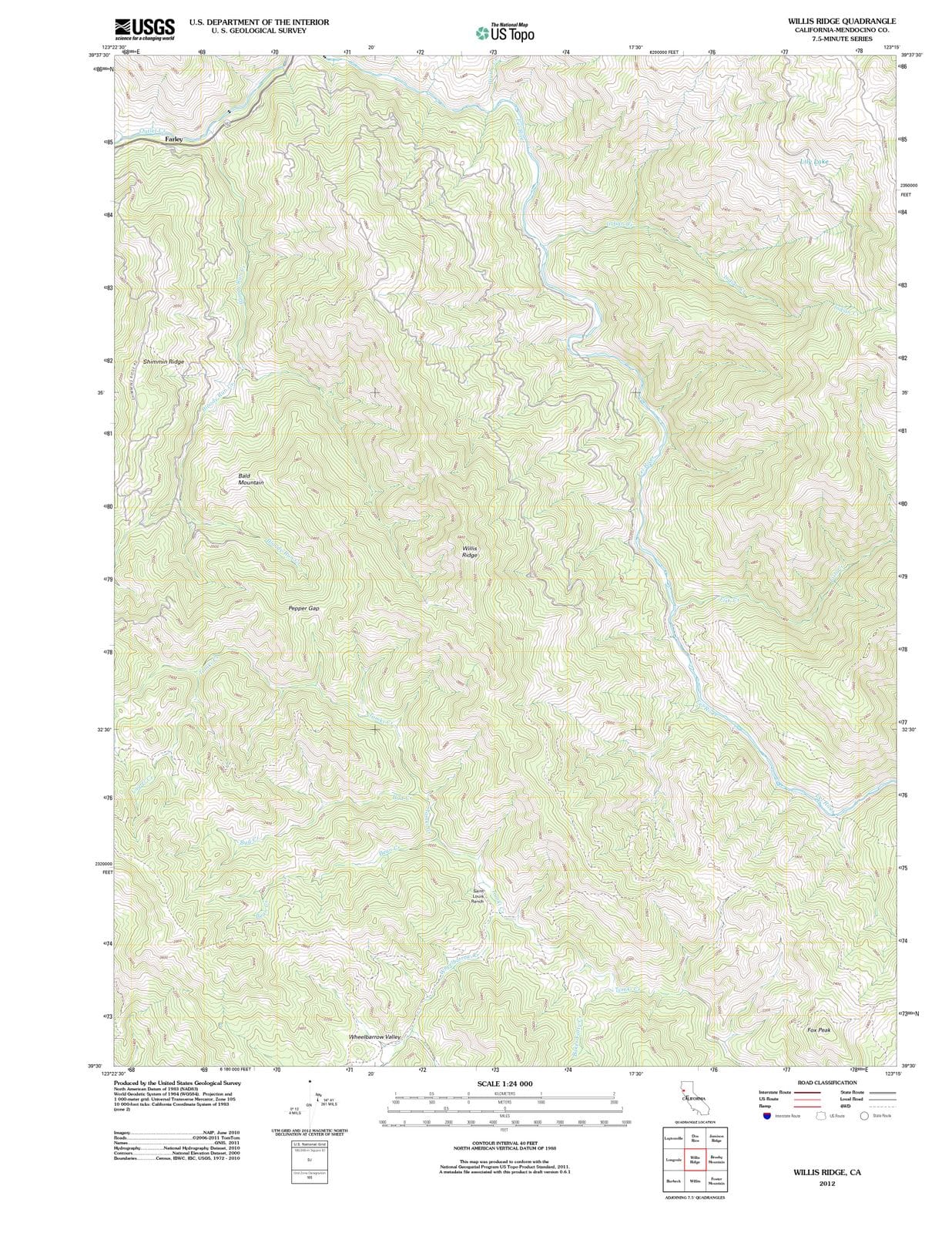 2012 Willis Ridge, CA - California - USGS Topographic Map
