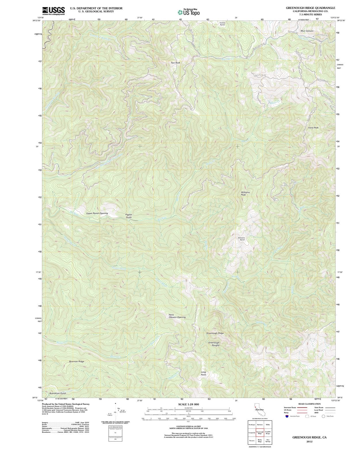 2012 Greenough Ridge, CA - California - USGS Topographic Map