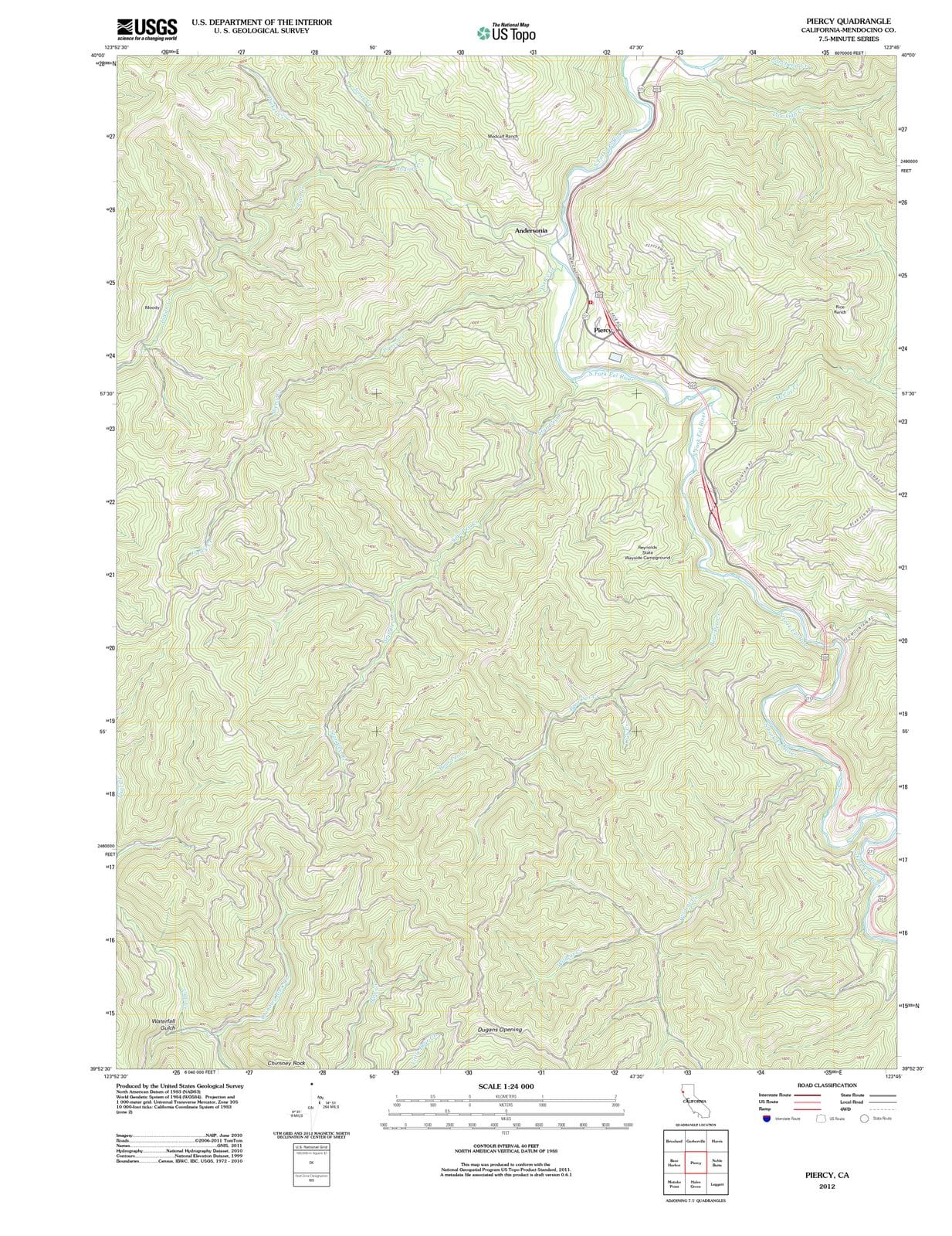 2012 Piercy, CA - California - USGS Topographic Map