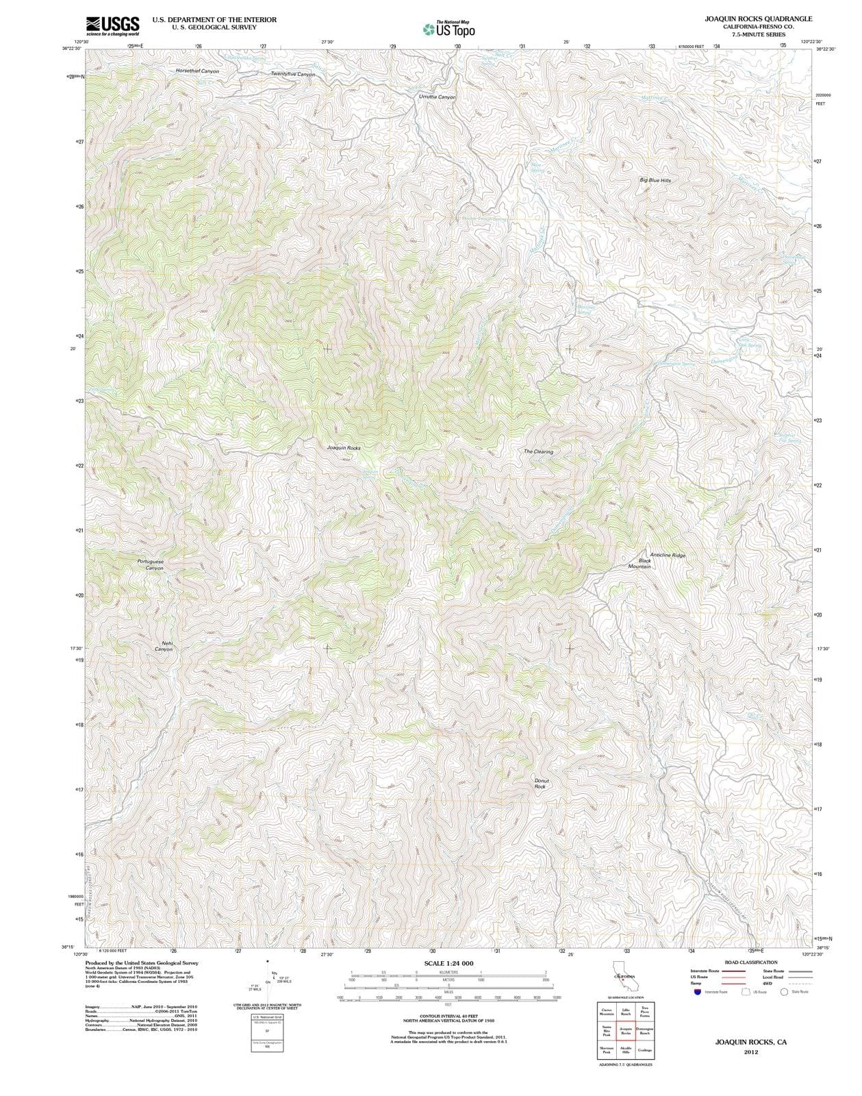 2012 Joaquin Rocks, CA - California - USGS Topographic Map