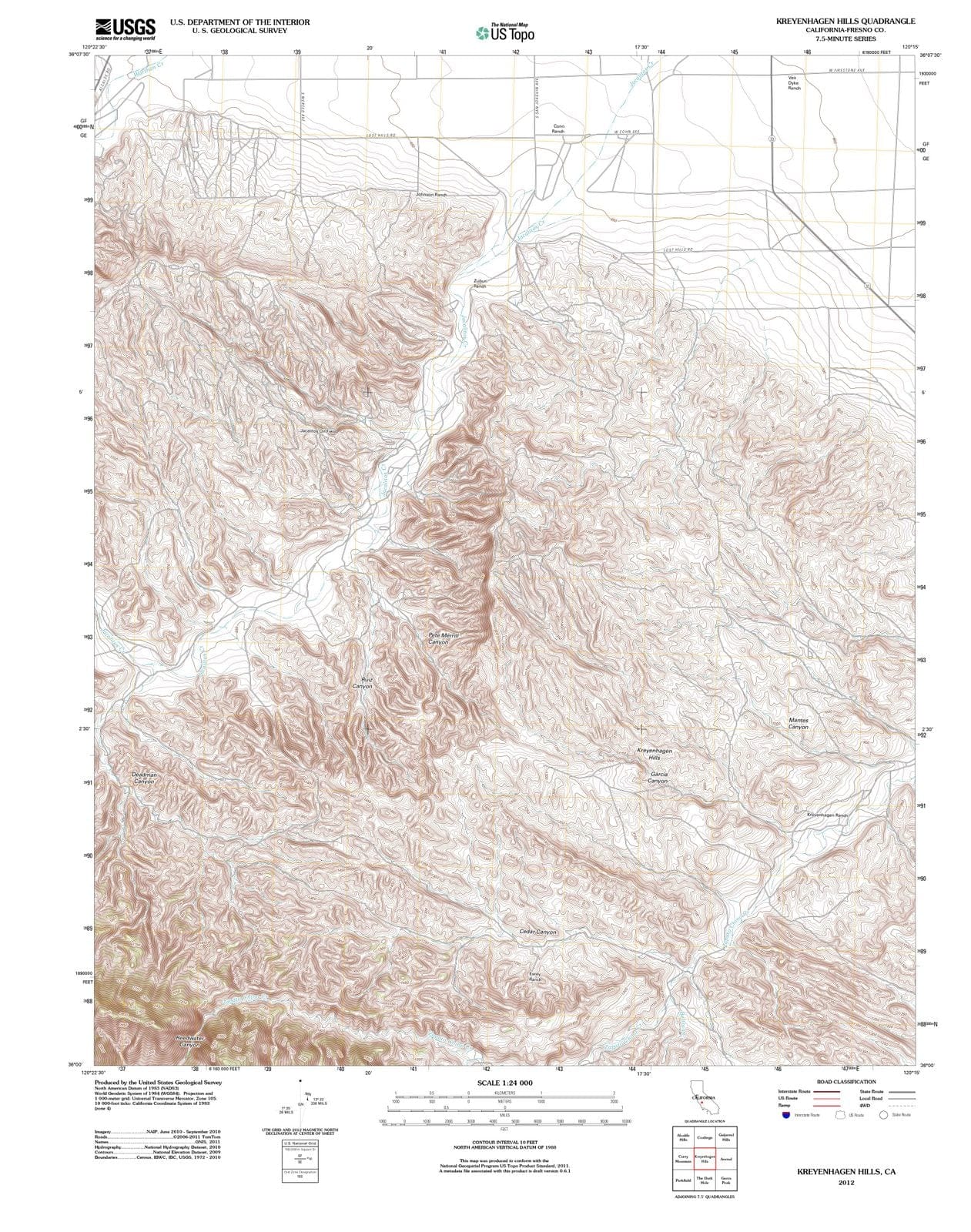 2012 Kreyenhagen Hills, CA - California - USGS Topographic Map