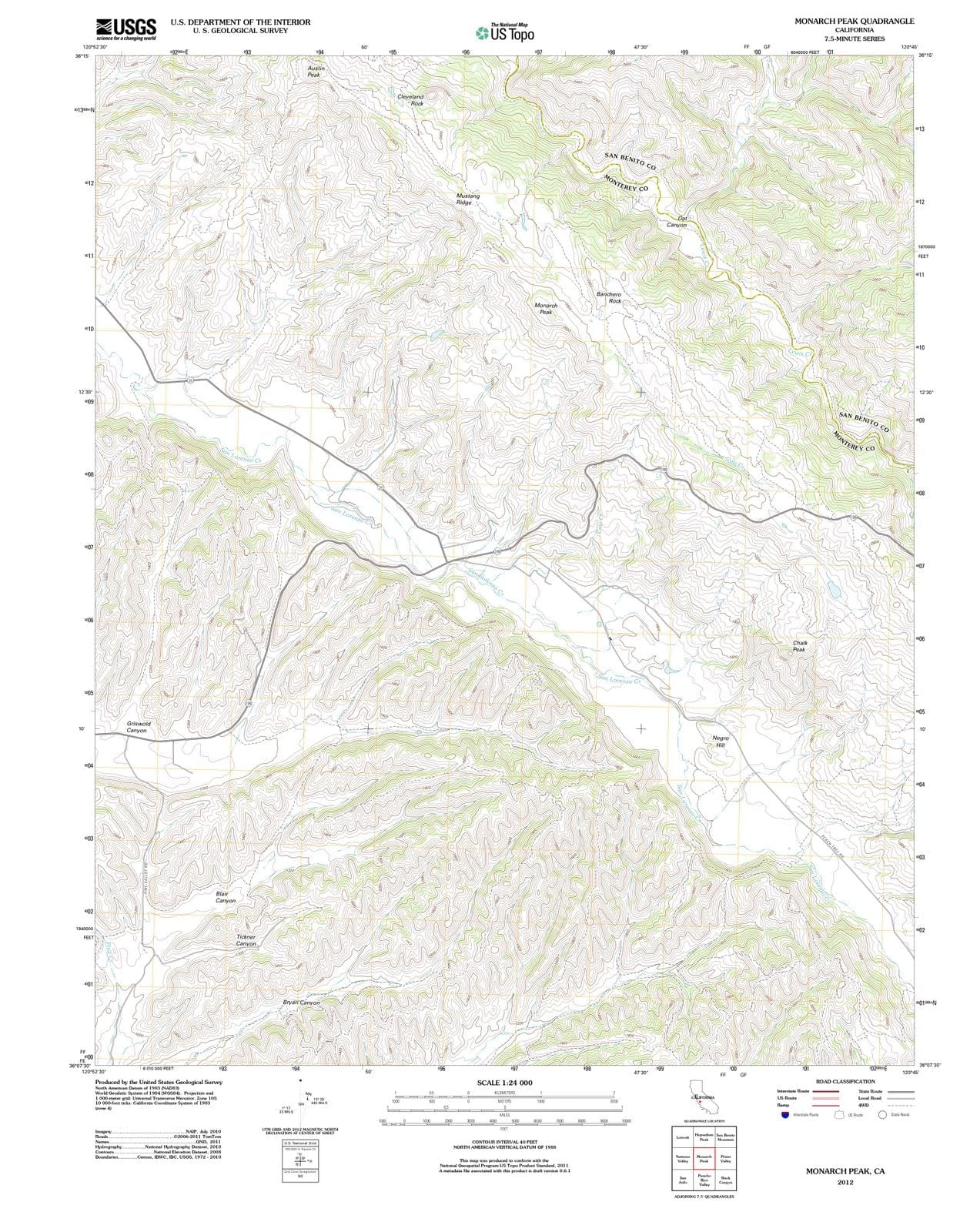 2012 Monarch Peak, CA - California - USGS Topographic Map