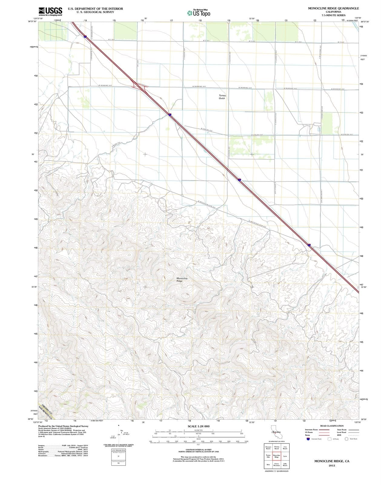 2012 Monocline Ridge, CA - California - USGS Topographic Map