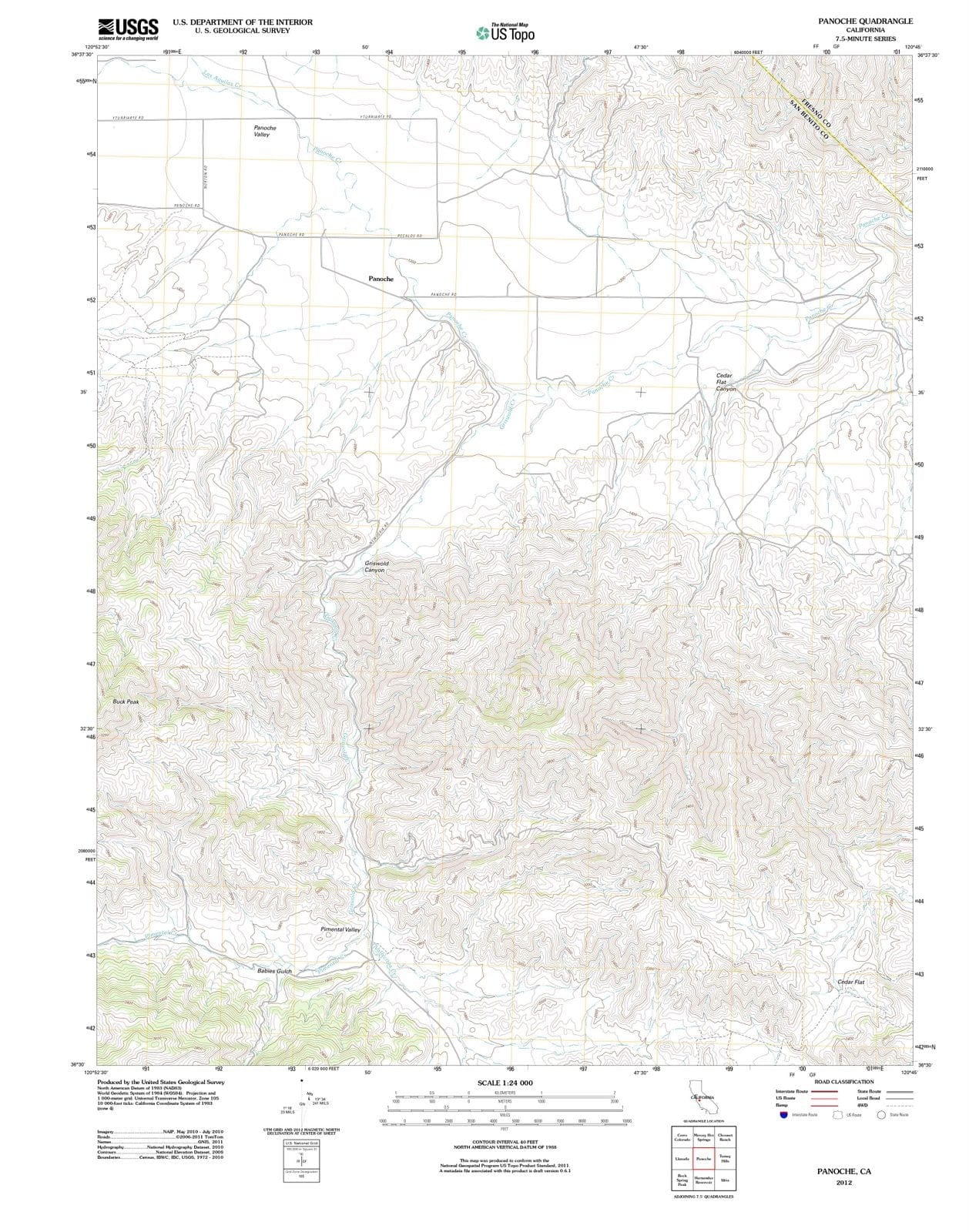 2012 Panoche, CA - California - USGS Topographic Map