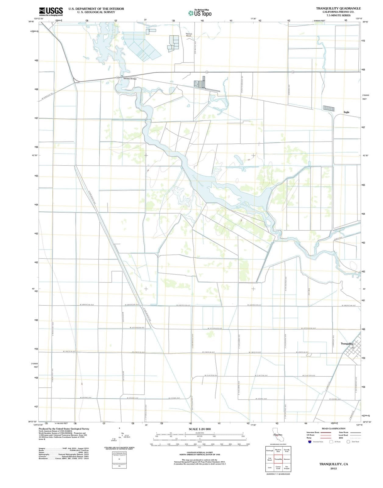 2012 Tranquillity, CA - California - USGS Topographic Map