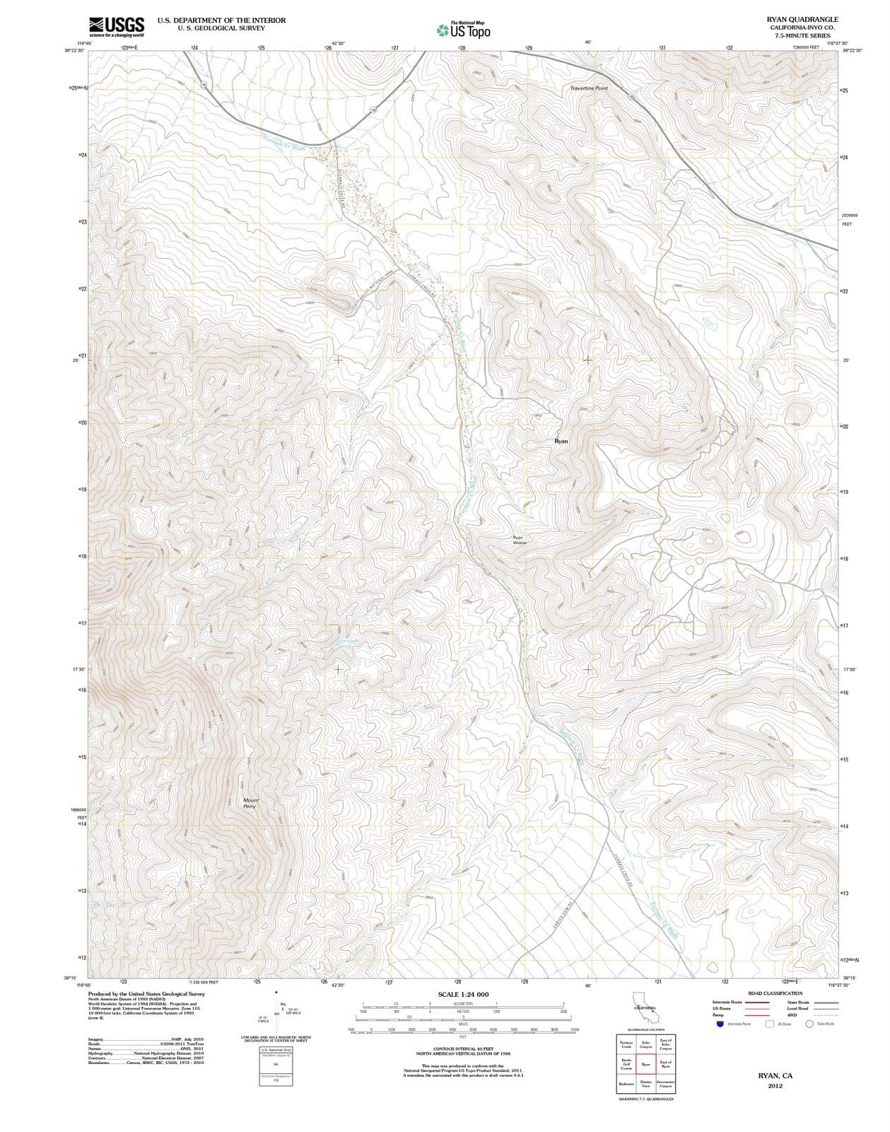 2012 Ryan, CA - California - USGS Topographic Map