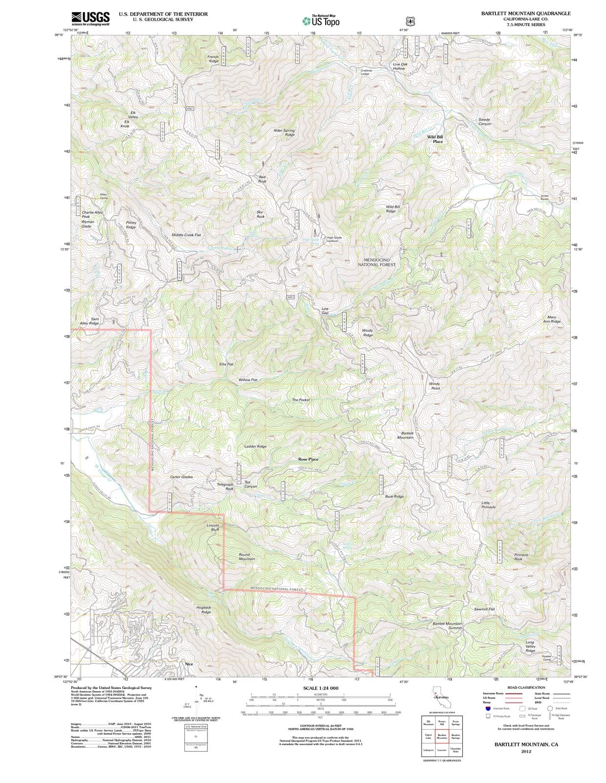 2012 Bartlett Mountain, CA - California - USGS Topographic Map