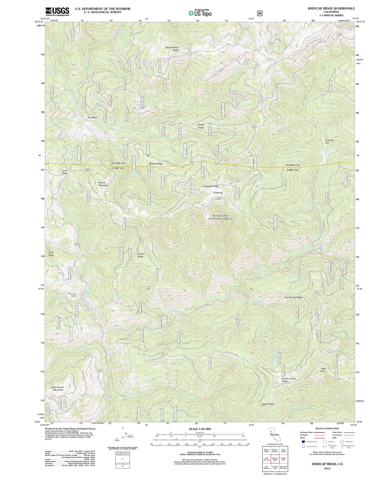 2012 Kneecap Ridge, CA - California - USGS Topographic Map