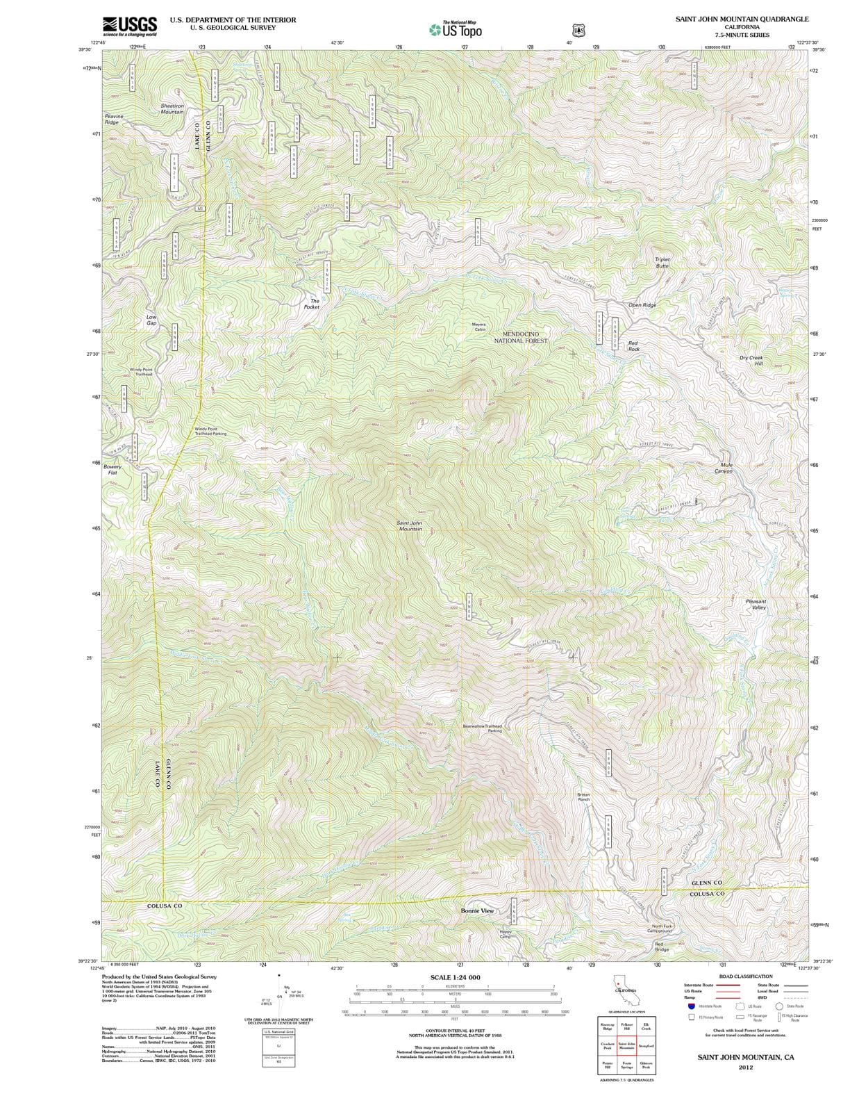 2012 Saint John Mountain, CA - California - USGS Topographic Map