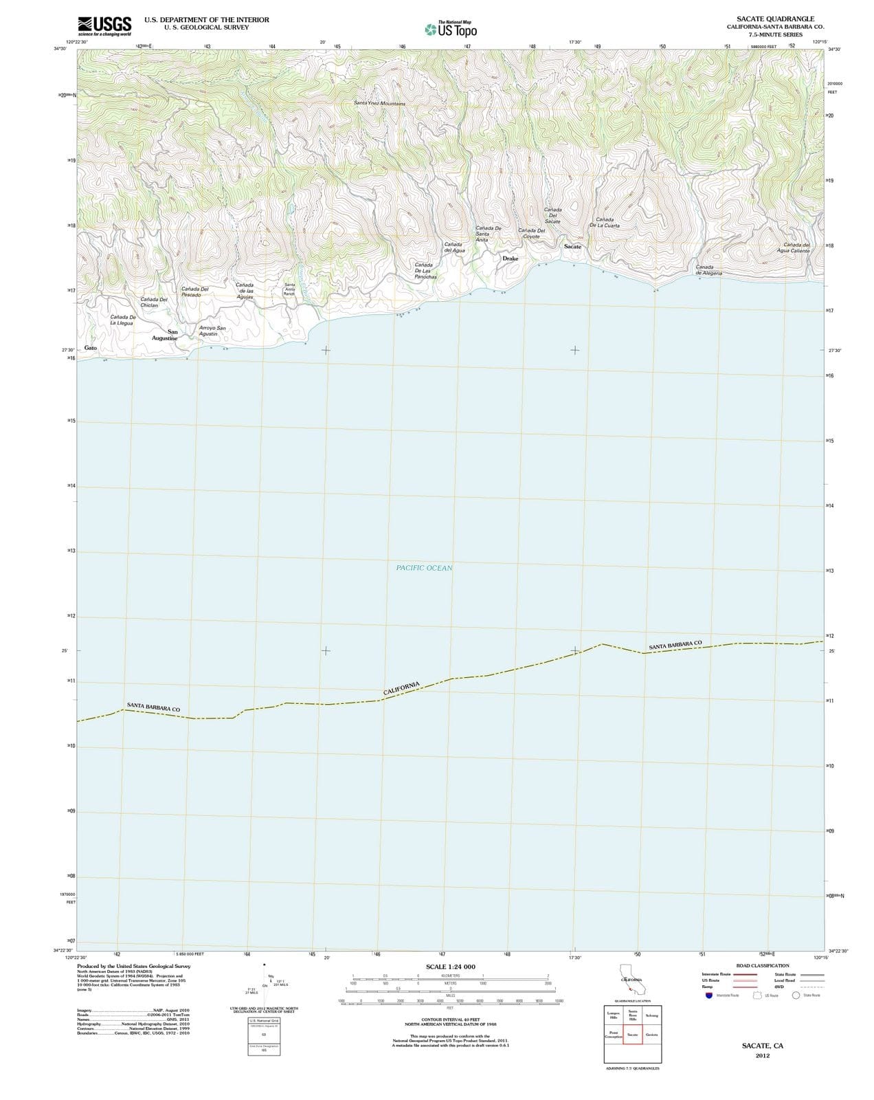 2012 Sacate, CA - California - USGS Topographic Map