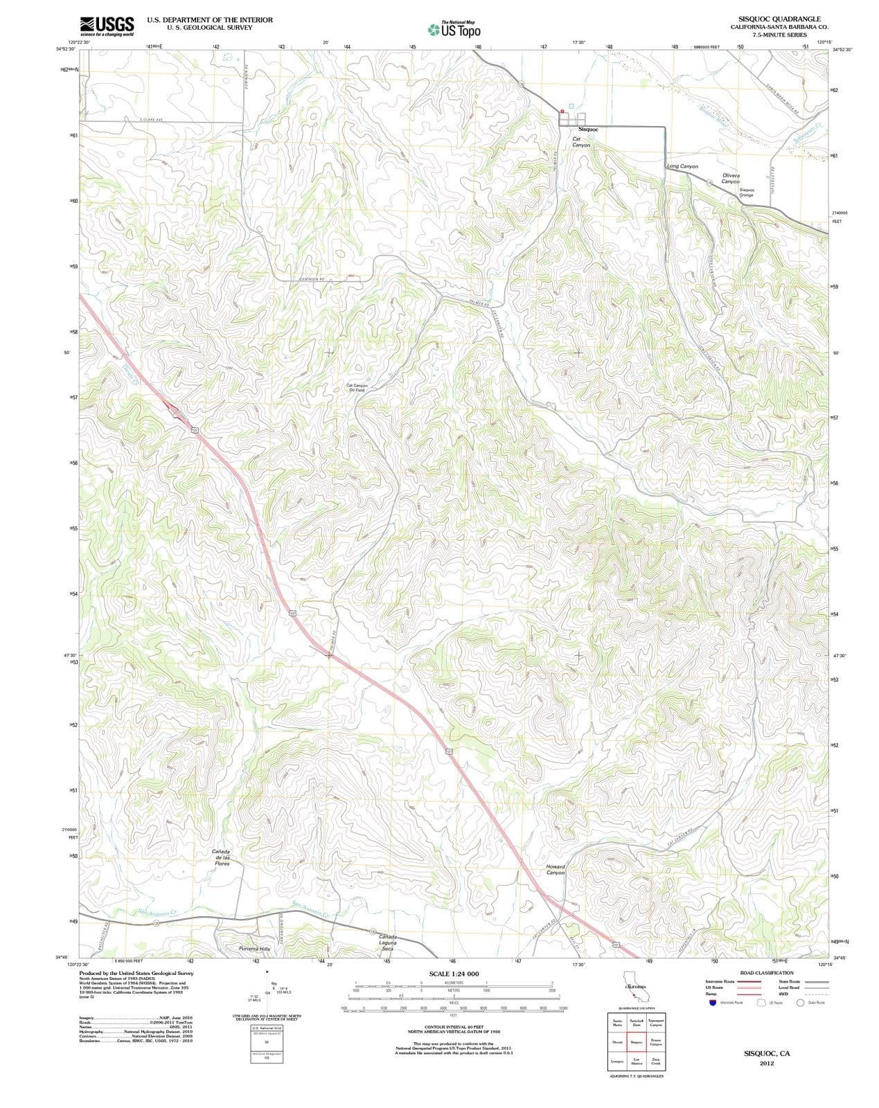 2012 Sisquoc, CA - California - USGS Topographic Map