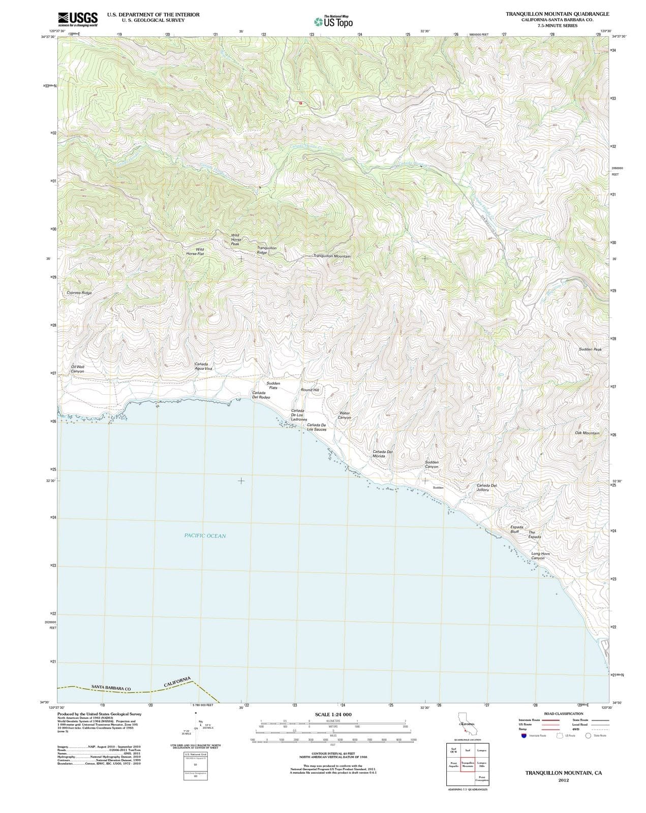 2012 Tranquillon Mountain, CA - California - USGS Topographic Map