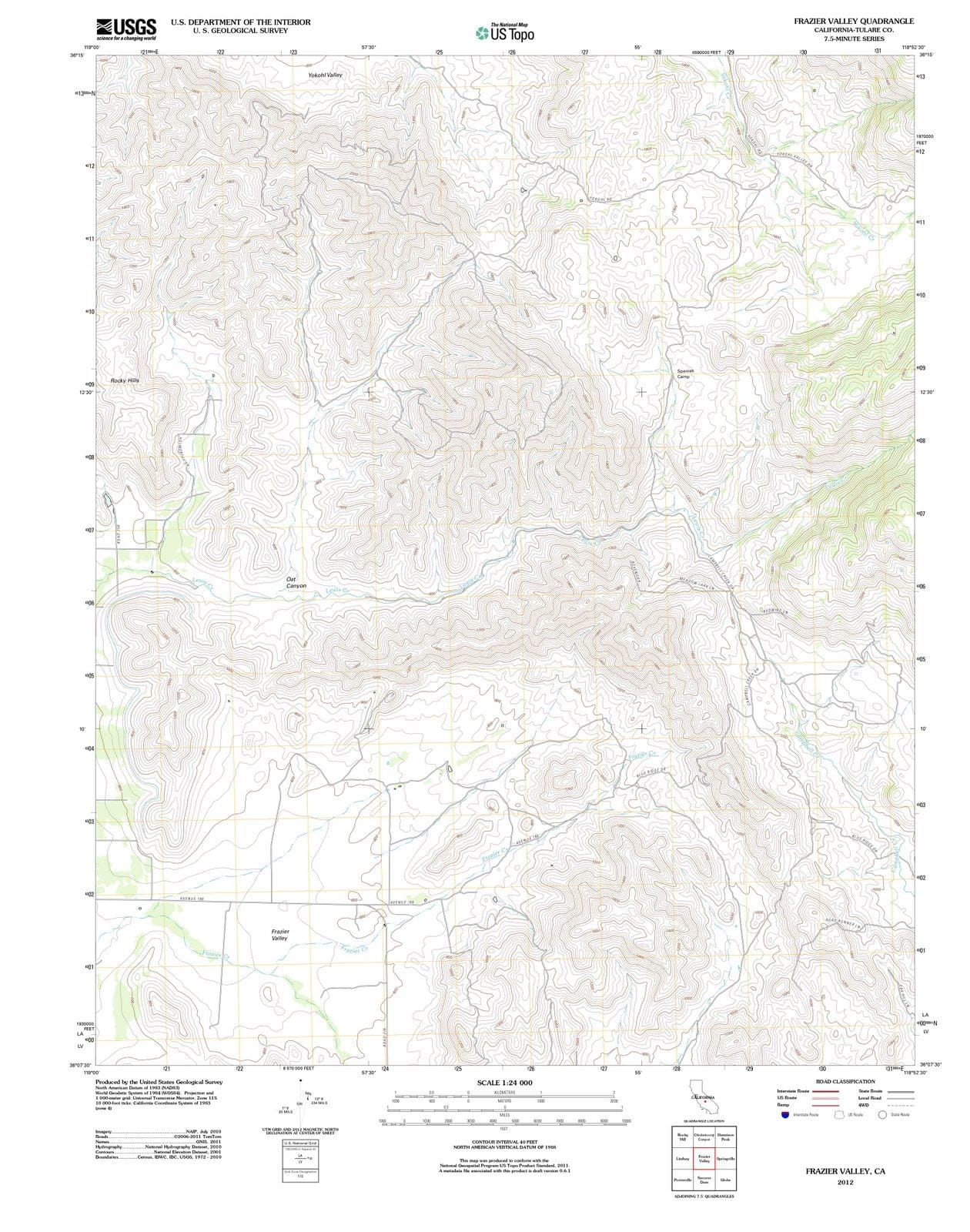 2012 Frazier Valley, CA - California - USGS Topographic Map