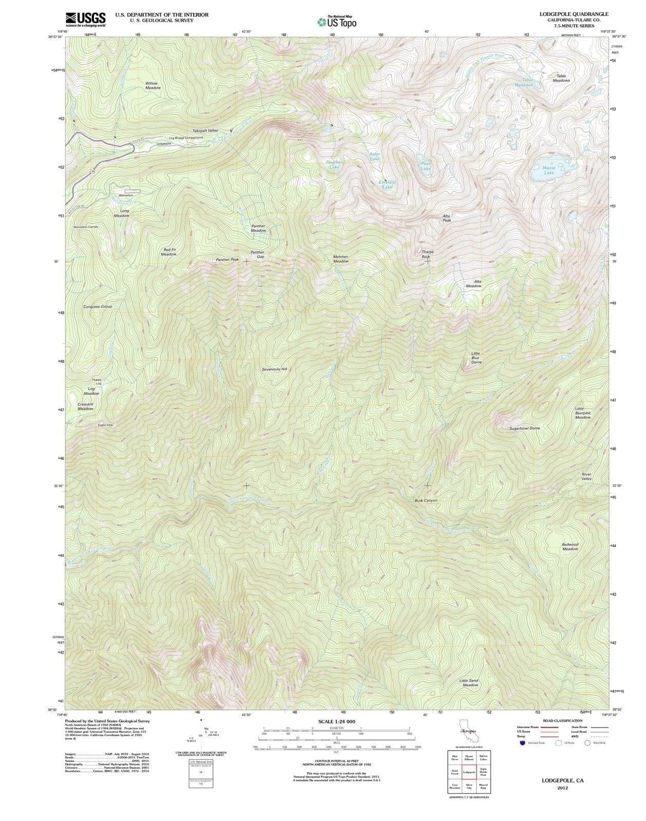 2012 Lodgepole, CA - California - USGS Topographic Map