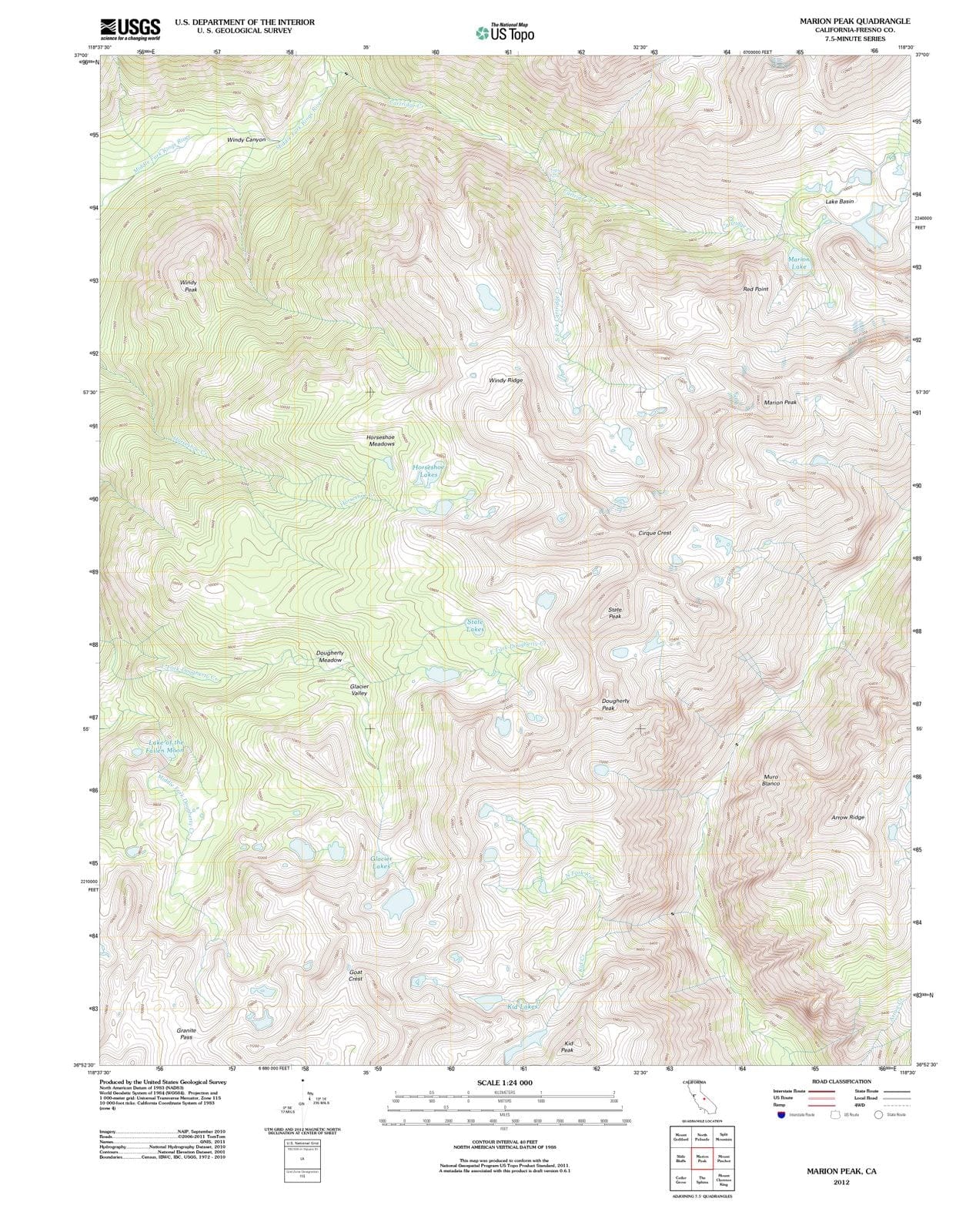 2012 Marion Peak, CA - California - USGS Topographic Map