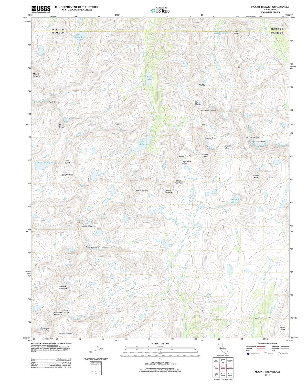 2012 Mount Brewer, CA - California - USGS Topographic Map