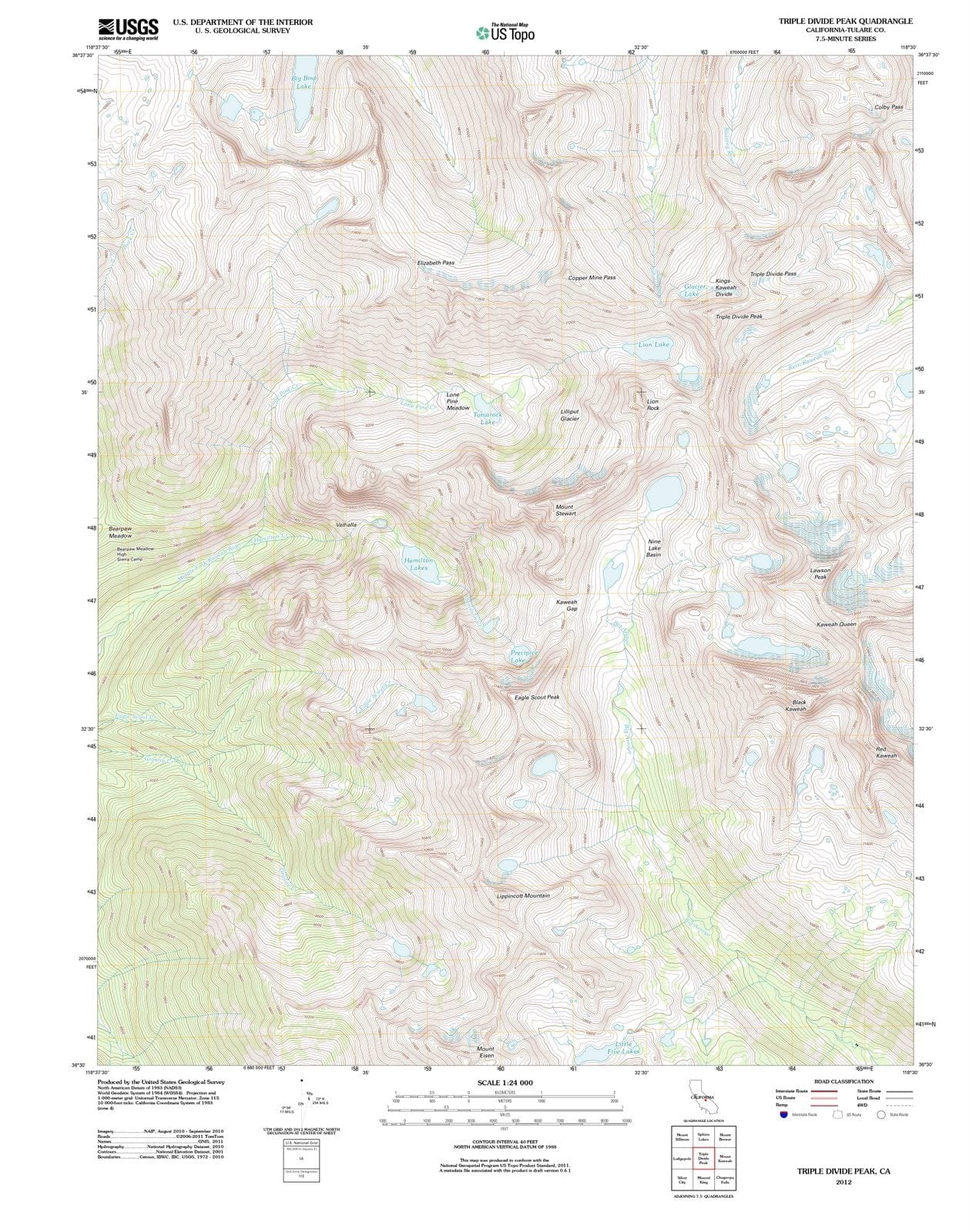 2012 Tripleivide Peak, CA - California - USGS Topographic Map