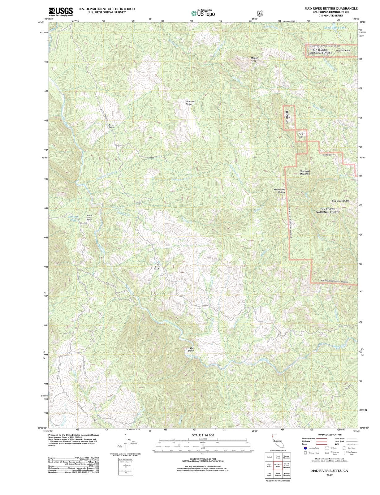 2012 Mad River Buttes, CA - California - USGS Topographic Map