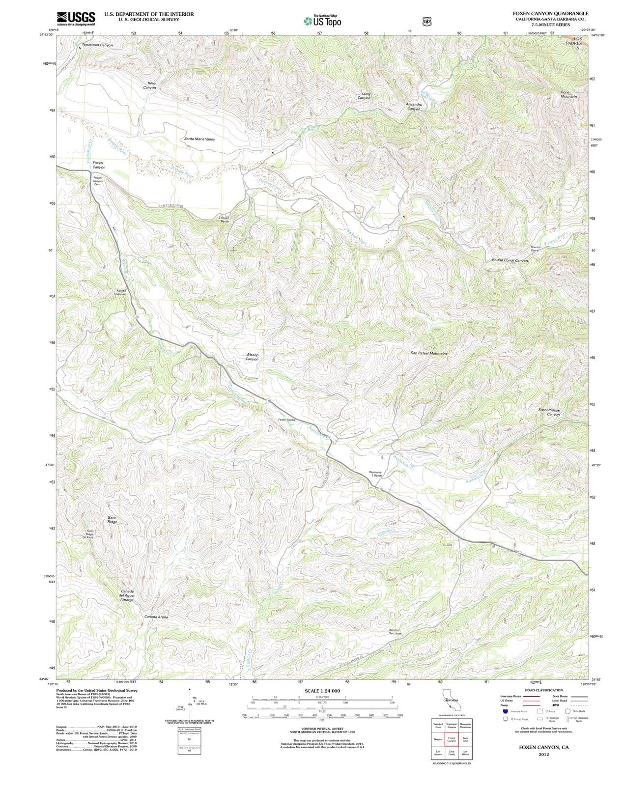 2012 Foxen Canyon, CA - California - USGS Topographic Map