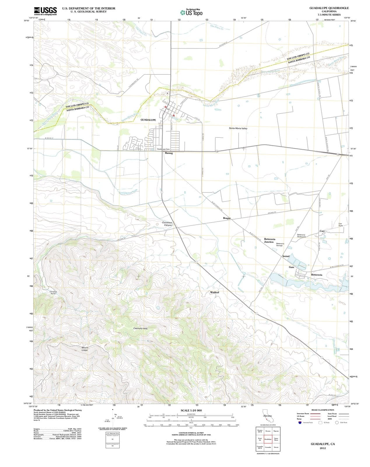 2012 Guadalupe, CA - California - USGS Topographic Map