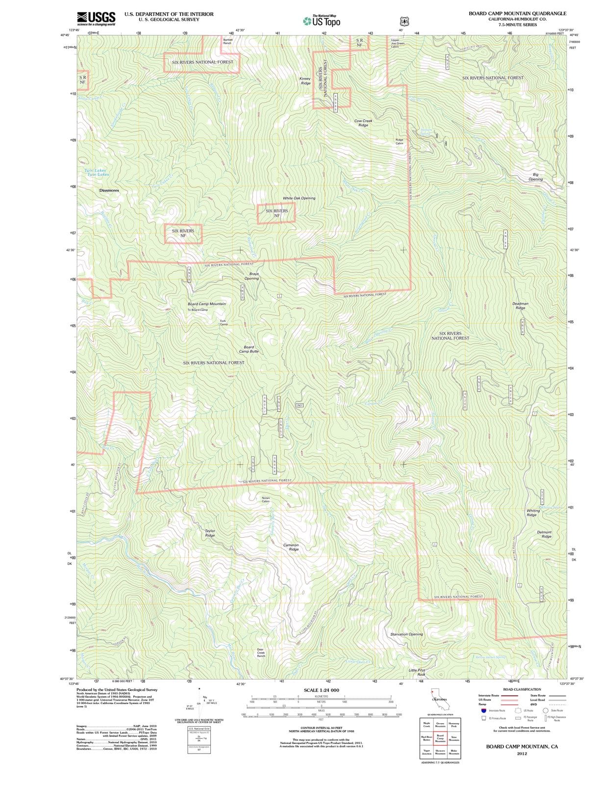 2012 Board Camp Mountain, CA - California - USGS Topographic Map