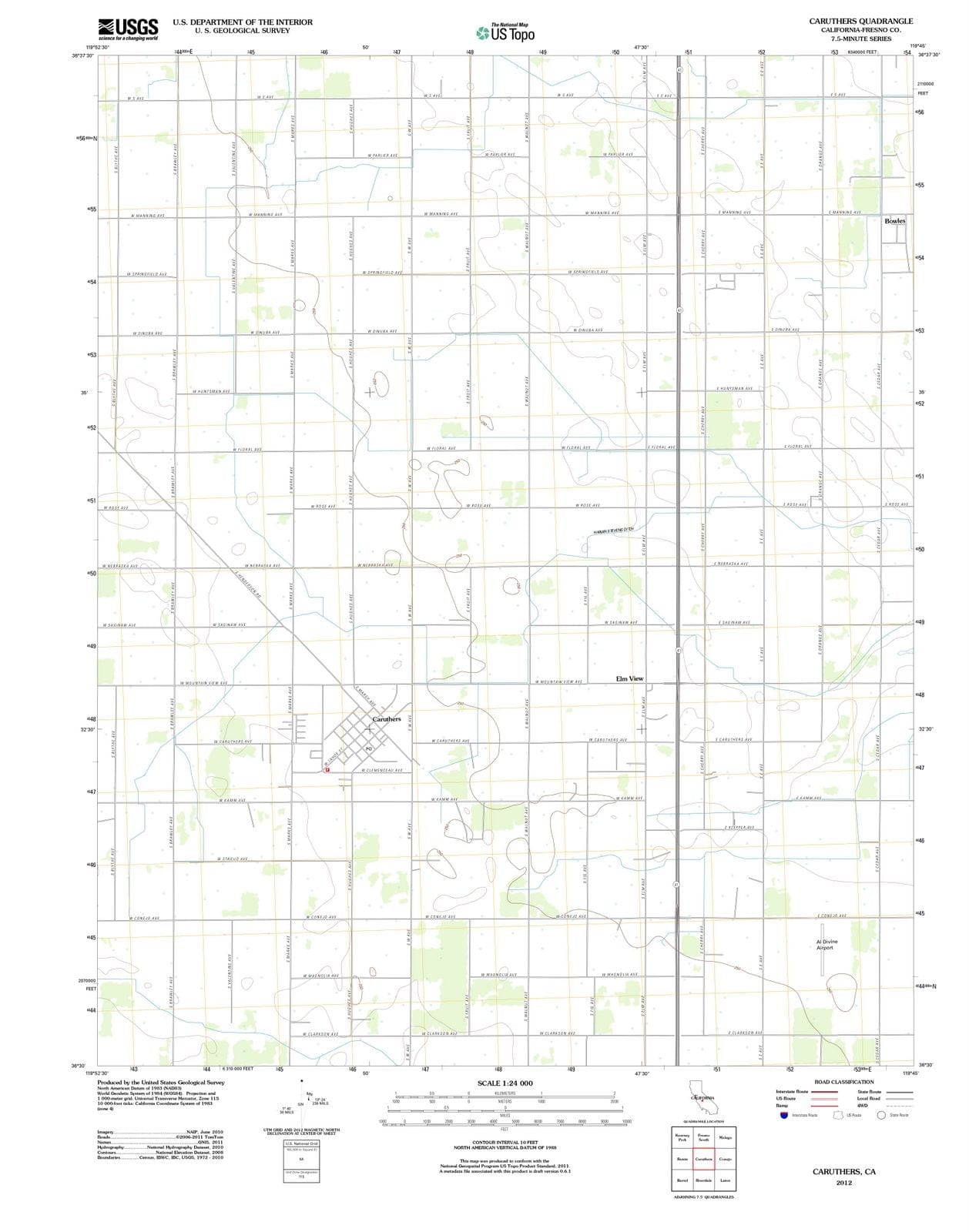 2012 Caruthers, CA - California - USGS Topographic Map
