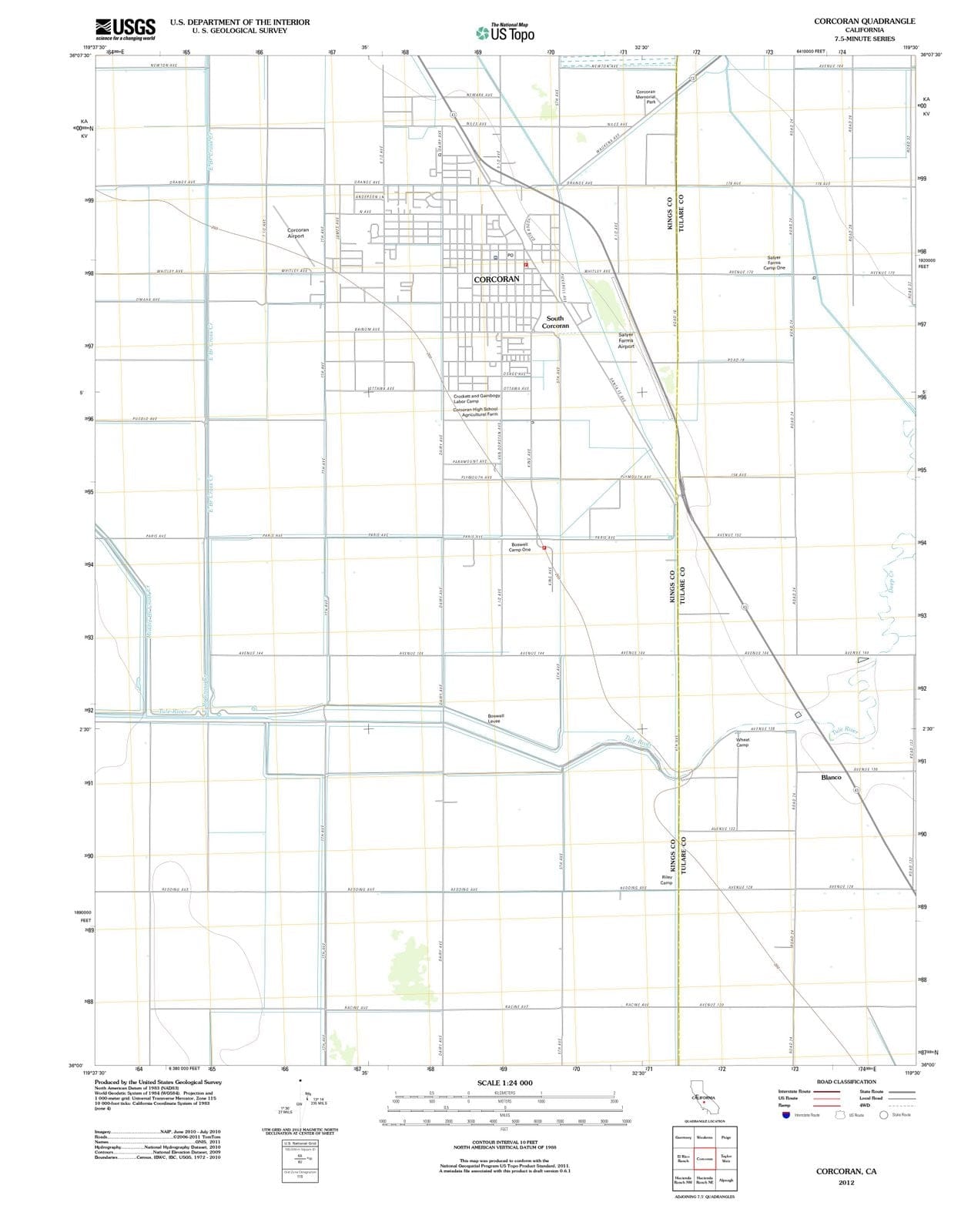 2012 Corcoran, CA - California - USGS Topographic Map