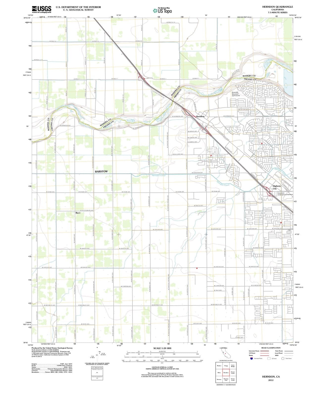 2012 Herndon, CA - California - USGS Topographic Map