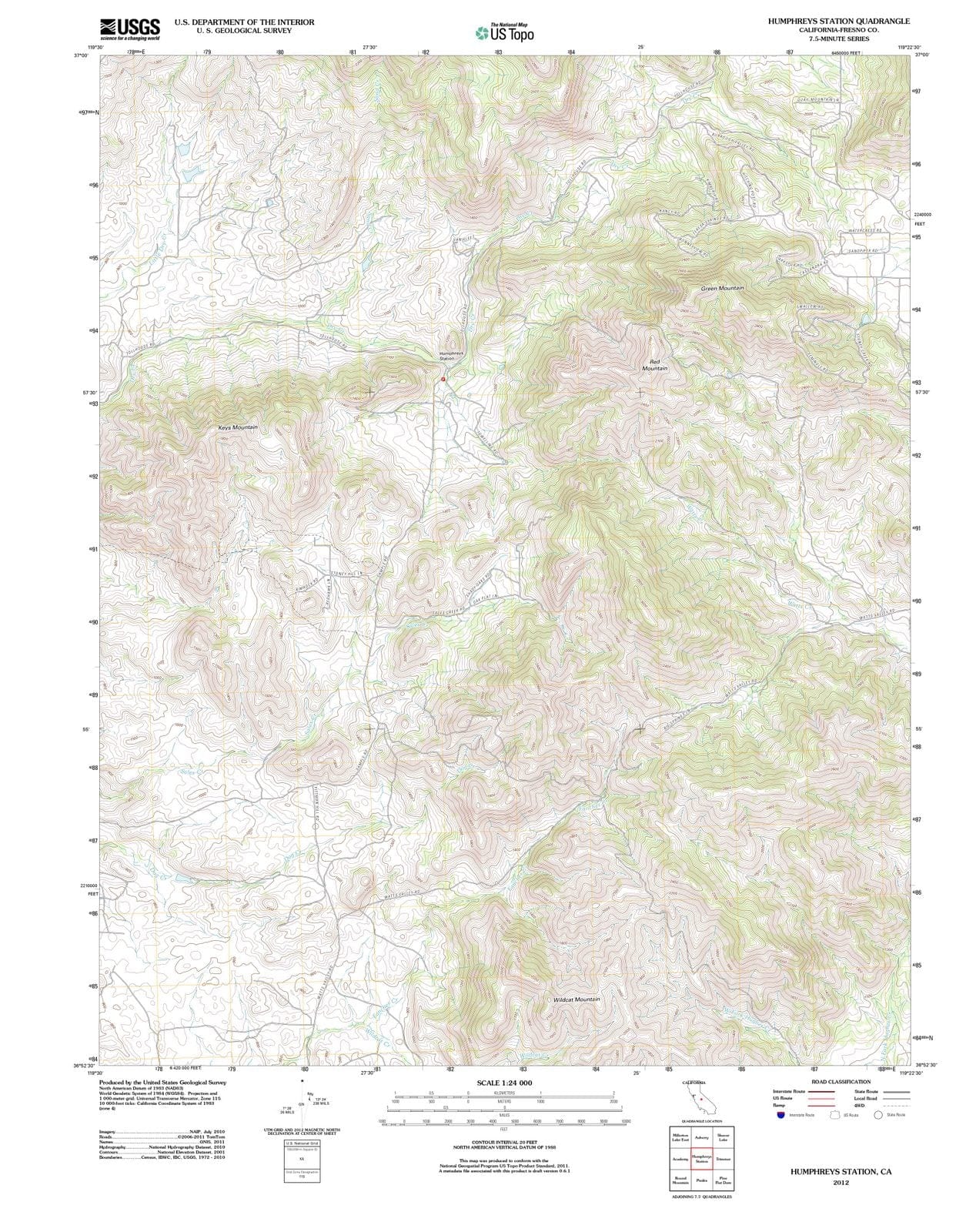 2012 Humphreys Station, CA - California - USGS Topographic Map