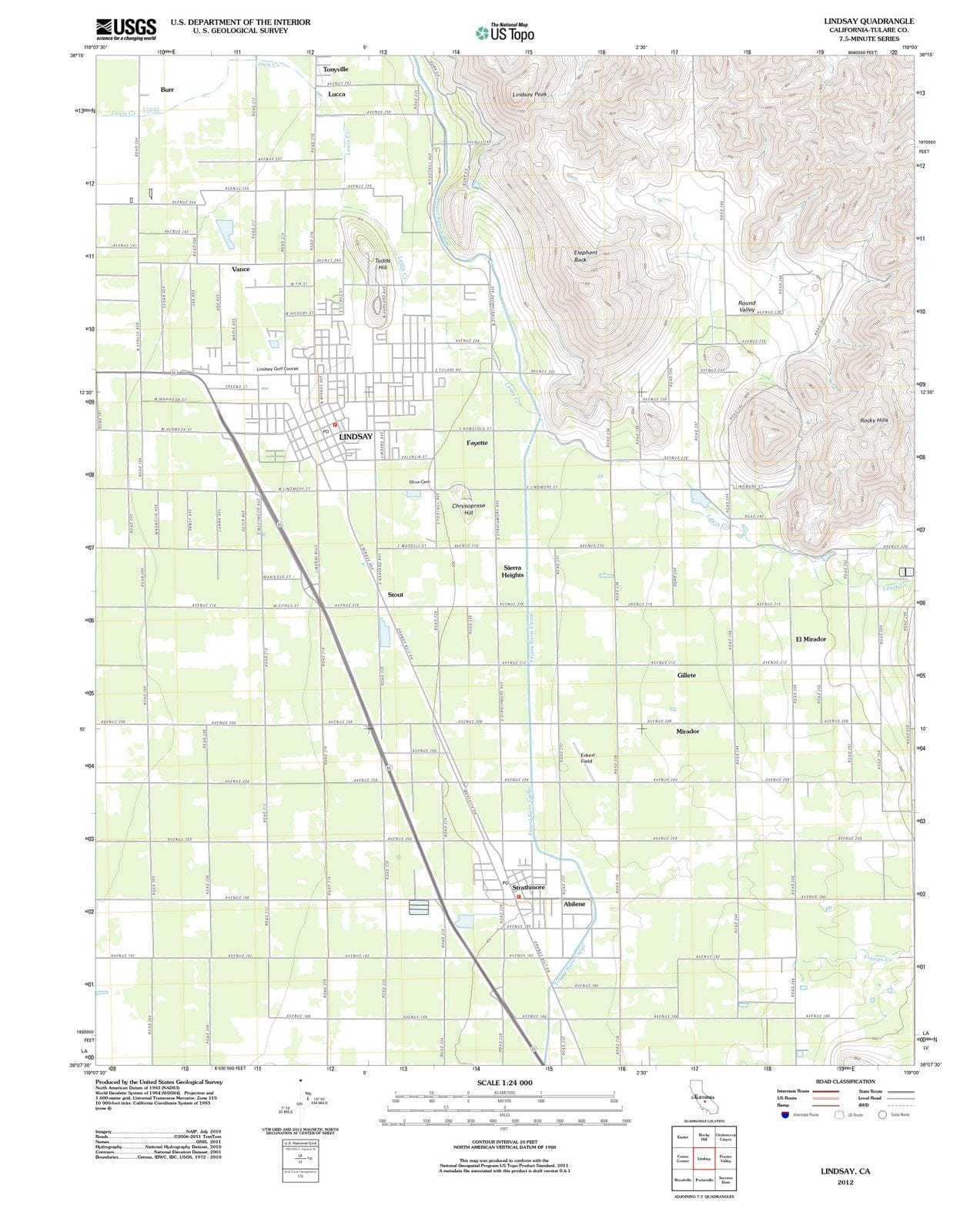 2012 Lindsay, CA - California - USGS Topographic Map