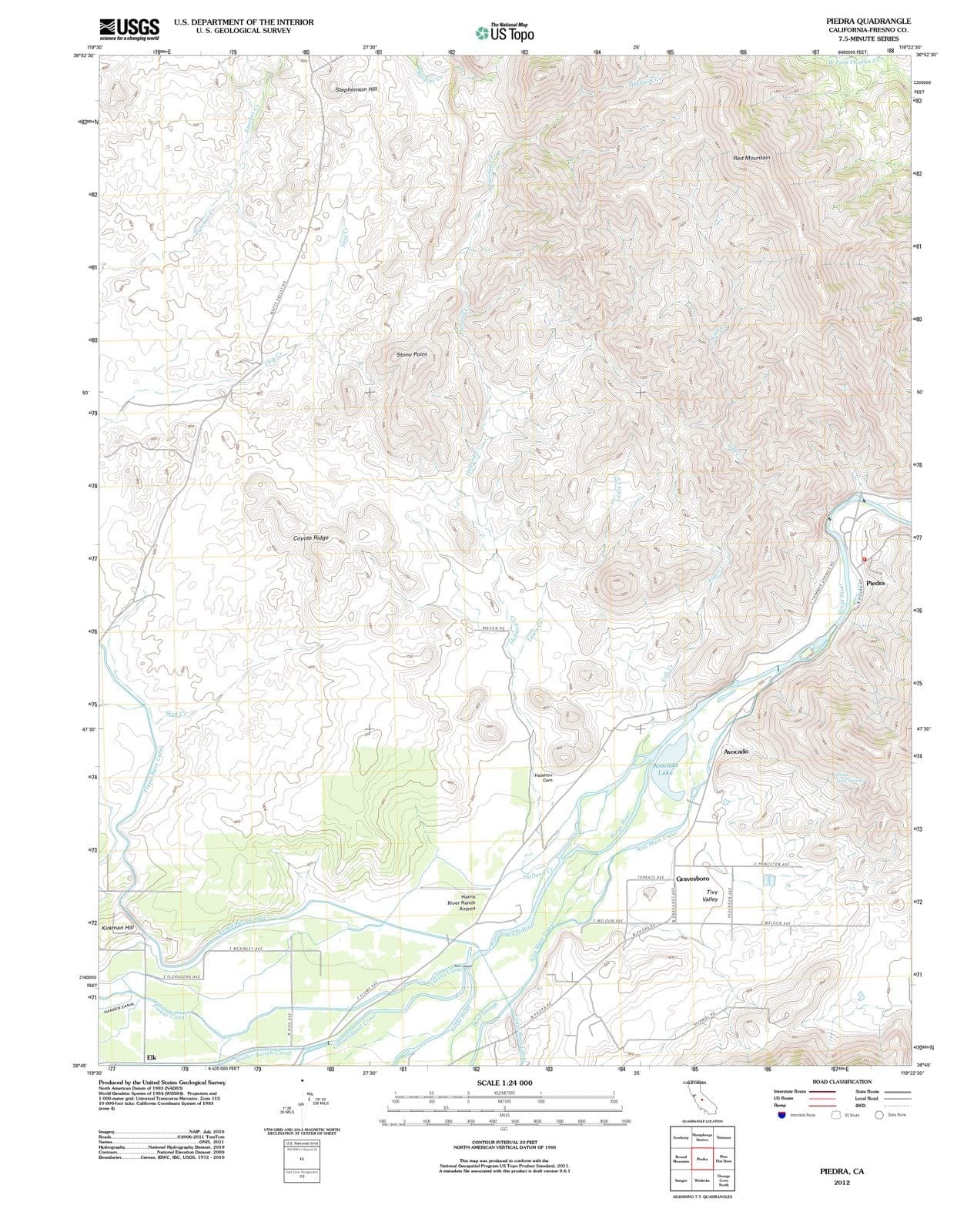 2012 Piedra, CA - California - USGS Topographic Map