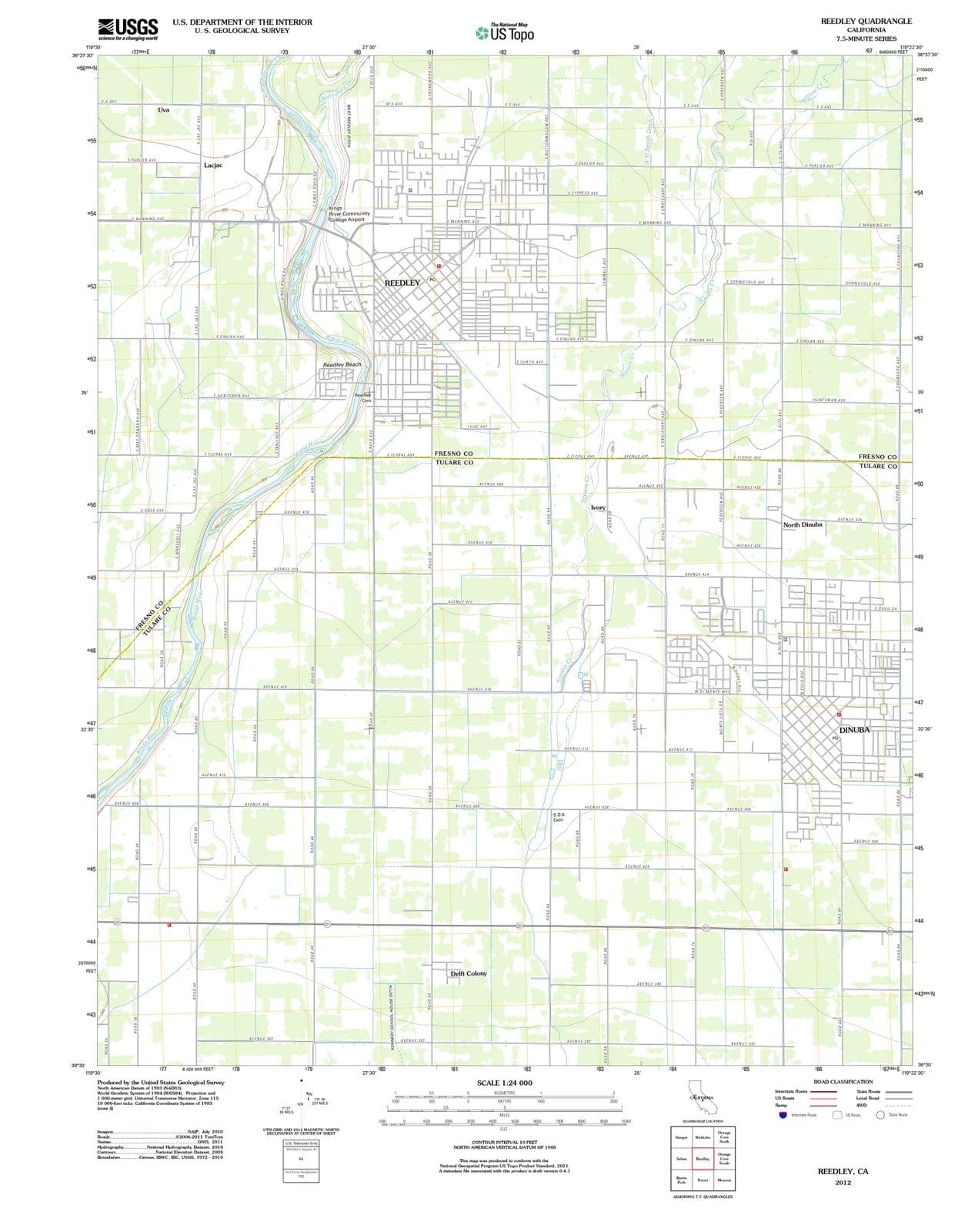 2012 Reedley, CA - California - USGS Topographic Map